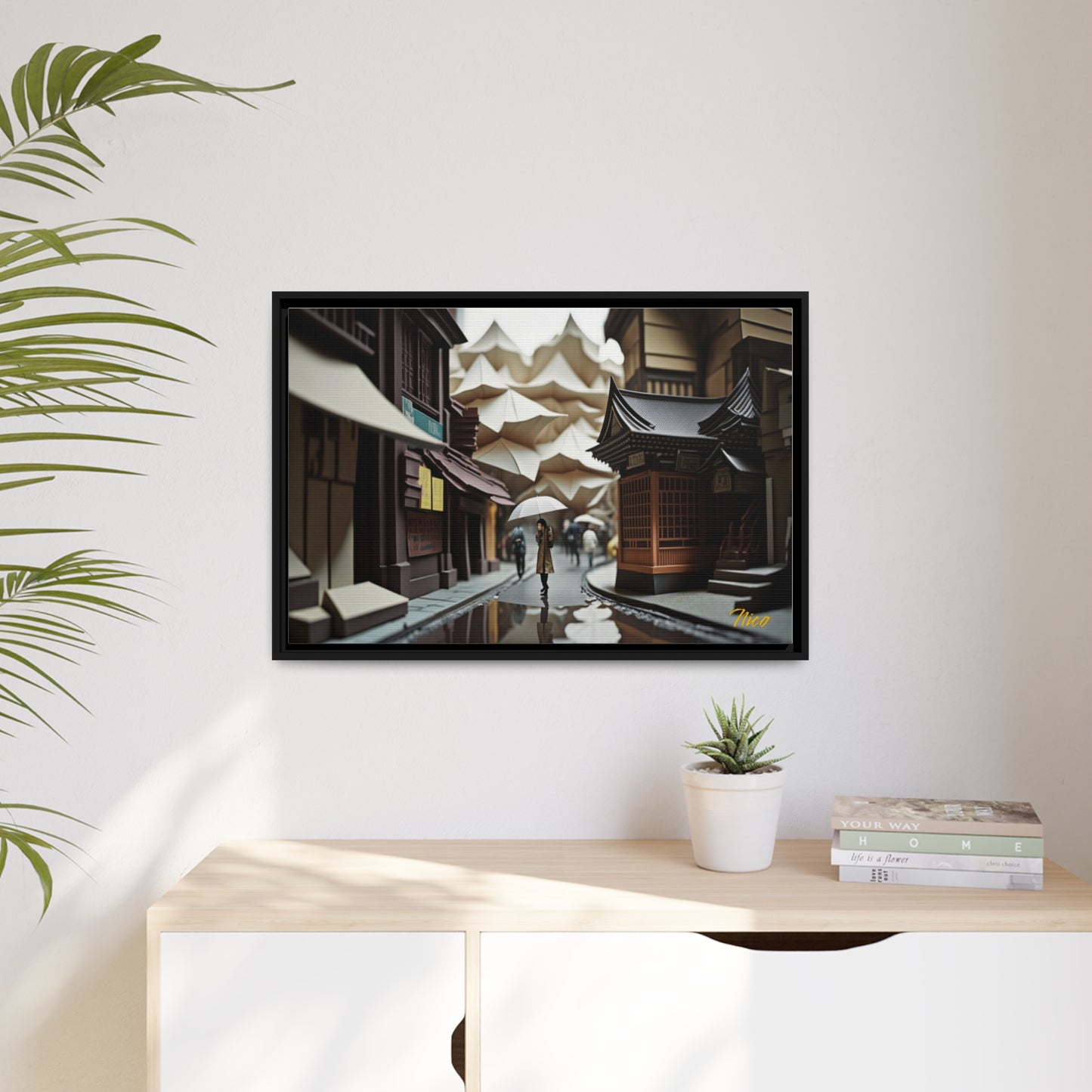 Oriental Rain Series Print #6 - Extended Black Framed Canvas Print