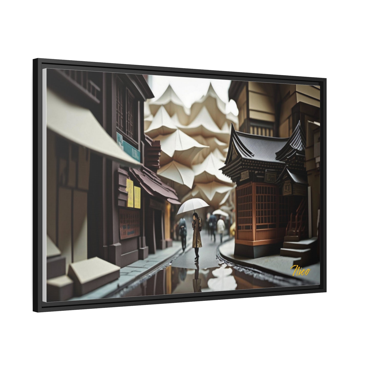 Oriental Rain Series Print #6 - Extended Black Framed Canvas Print