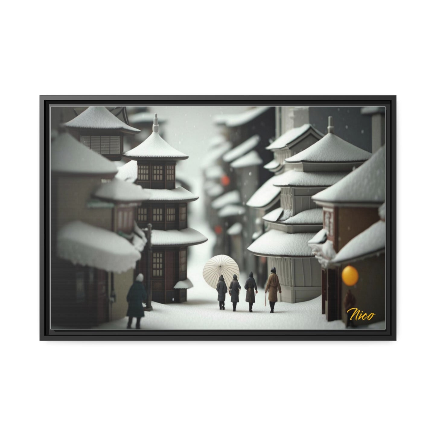 Asian Snow Series Print #3 - Impression sur toile encadrée noire