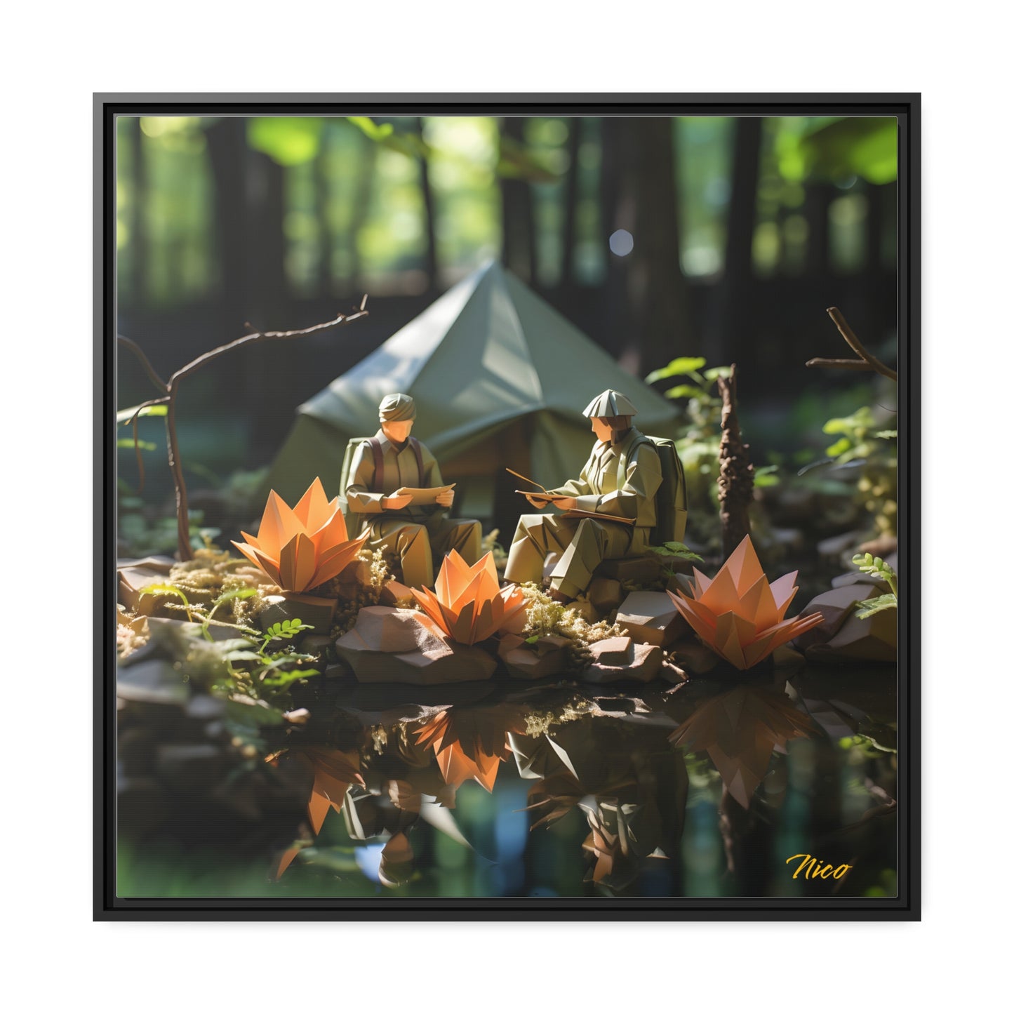 Relaxing By The Brook Series Print #7 - Black Framed Canvas Print