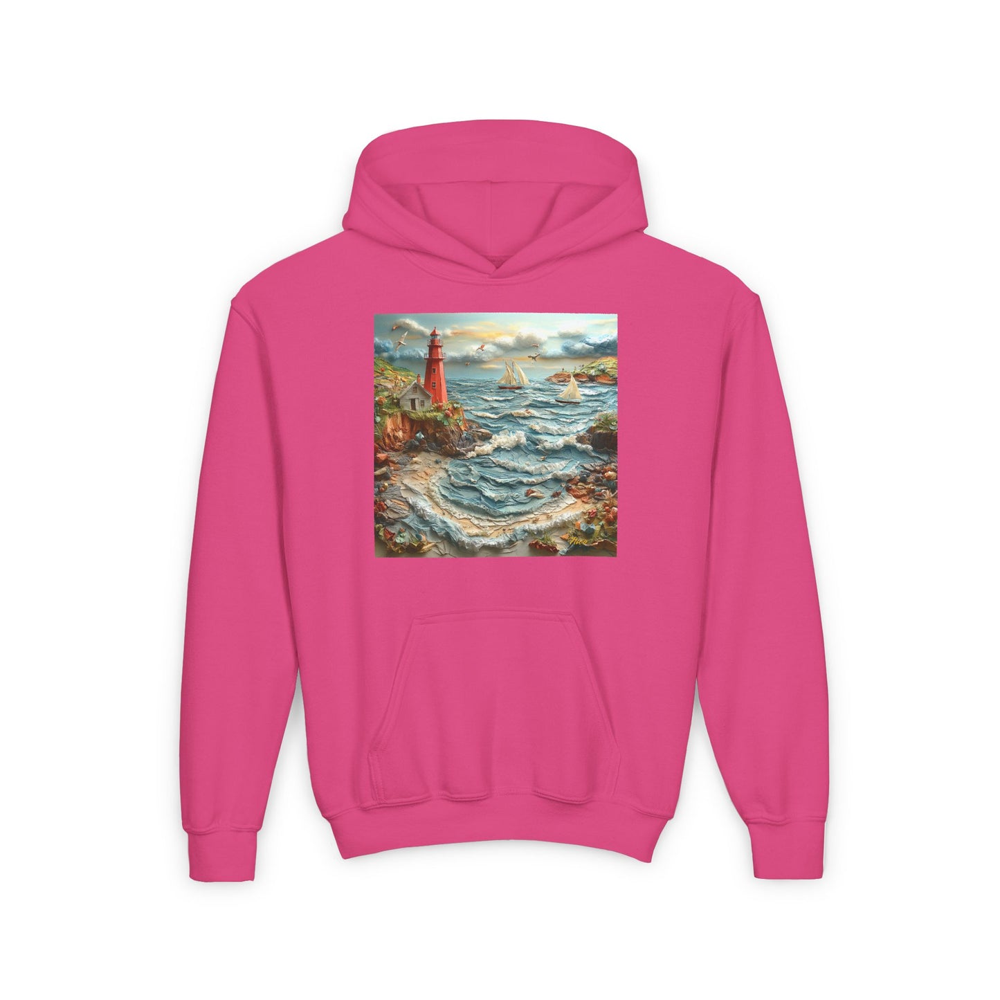 By The Seaside Series Print #2 Youth Heavy Blend Hooded Sweatshirt