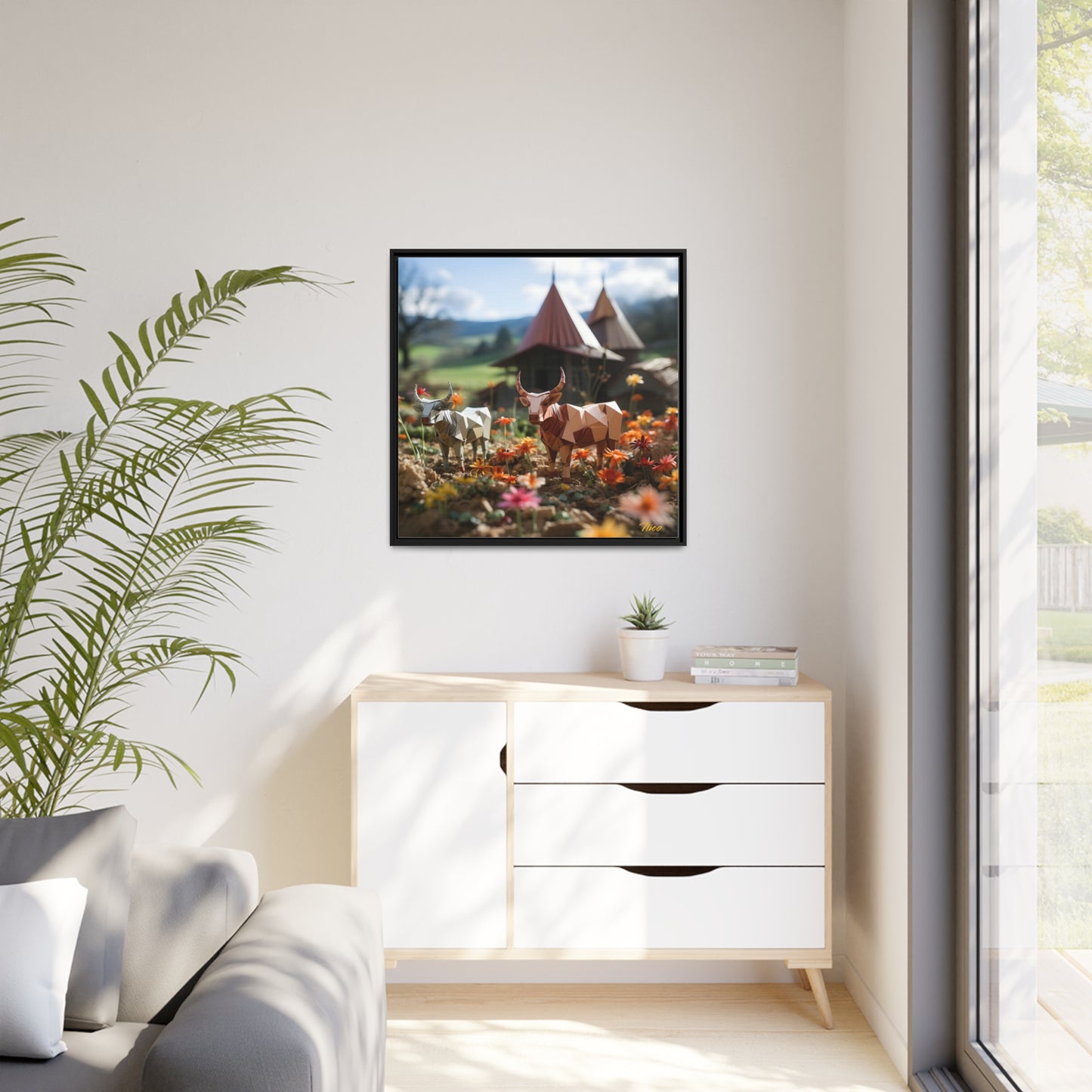 Meadow By The Farm Series Print #8 - Black Framed Canvas Print