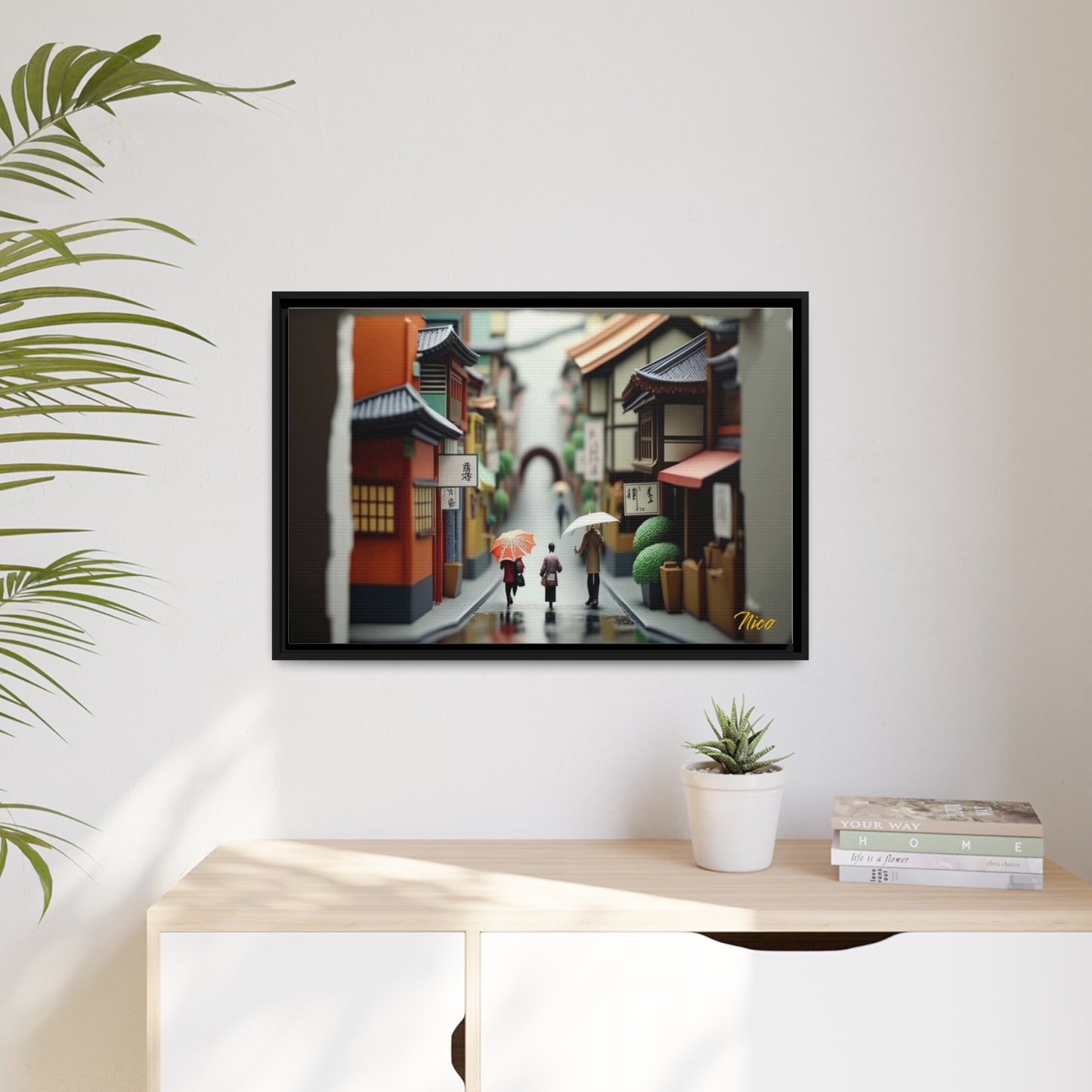 Oriental Rain Series Print #8 - Extended Black Framed Canvas Print