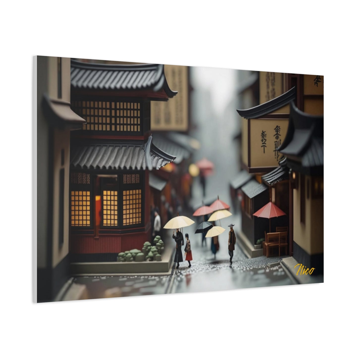 Oriental Rain Series Print #9 - Streched Matte Extended Canvas Print, 1.25" Thick