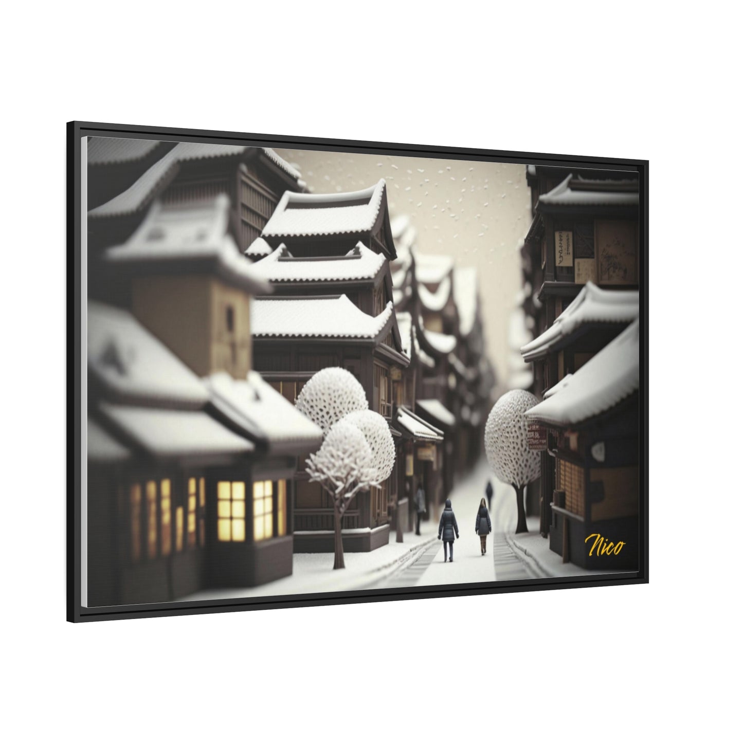 Asian Snow Series Print #7 - Impression sur toile encadrée noire