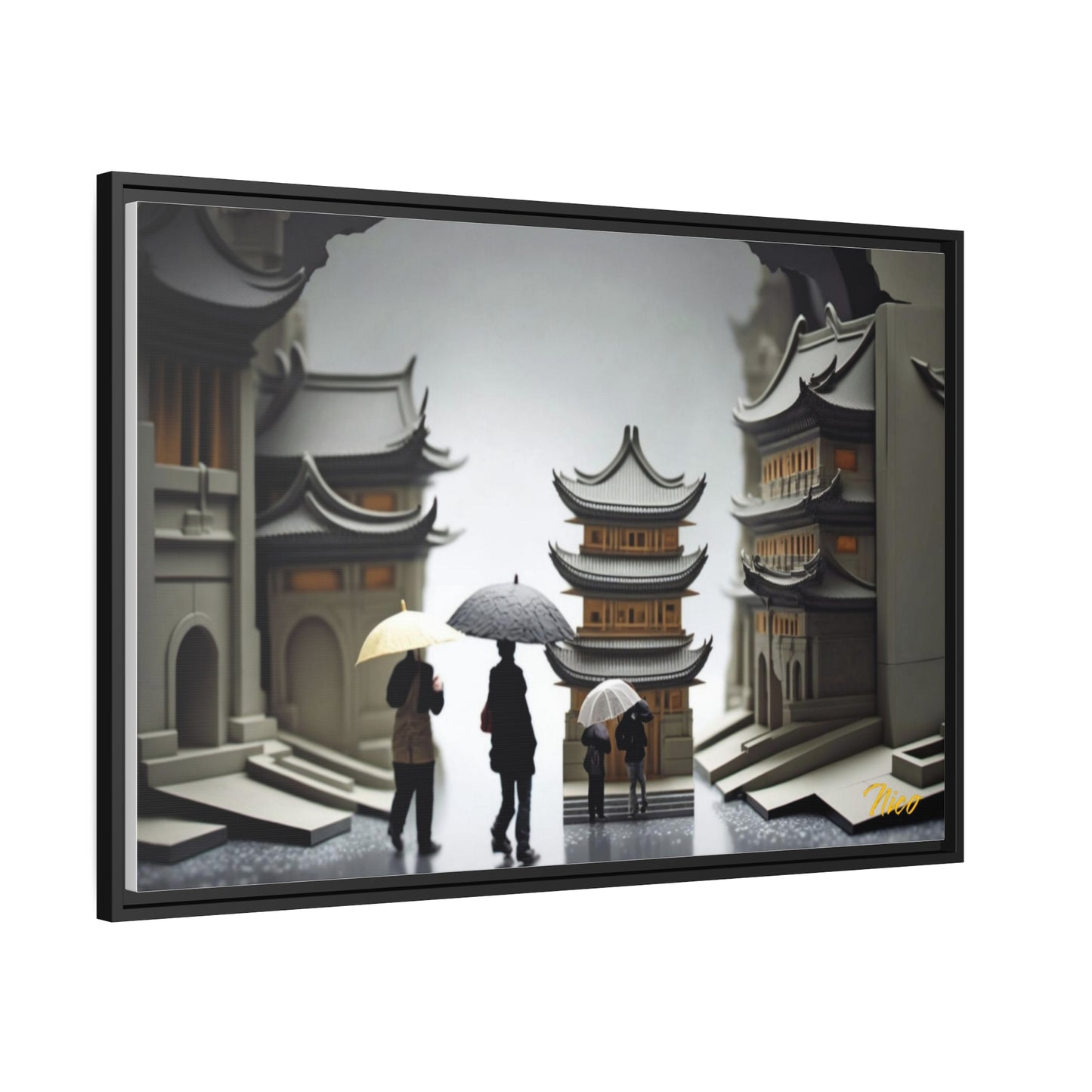 Oriental Rain Series Print #5 - Extended Black Framed Canvas Print