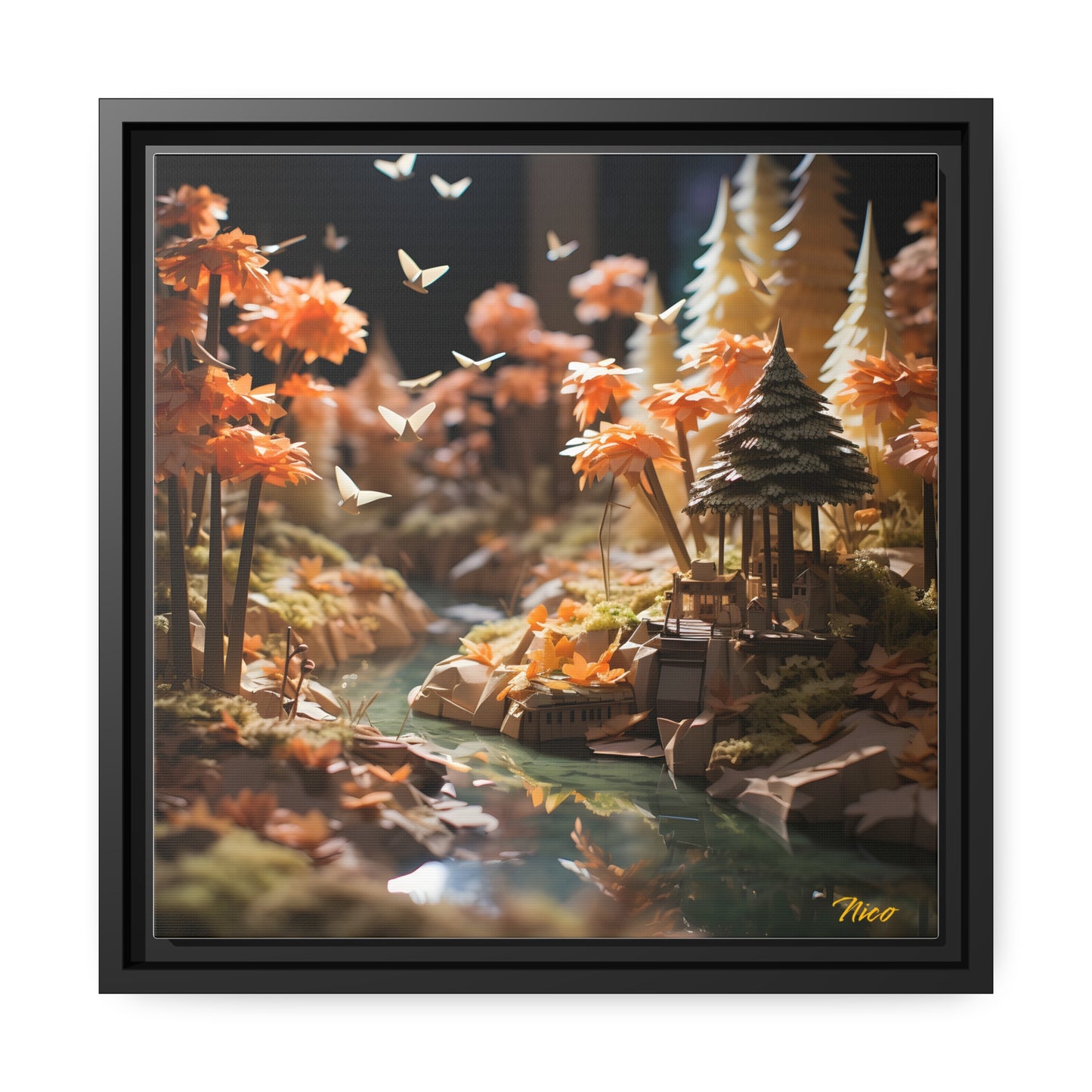 Relaxing By The Brook Series Print #3 - Black Framed Canvas Print