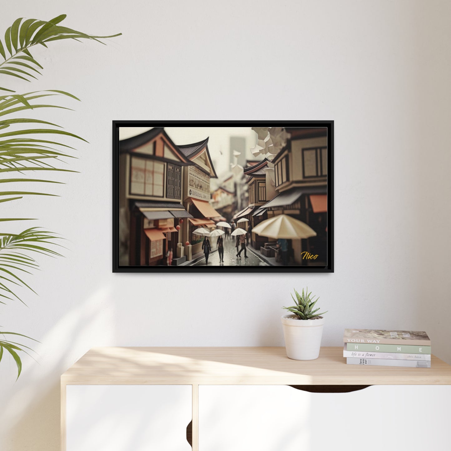 Oriental Rain Series Print #7 - Extended Black Framed Canvas Print