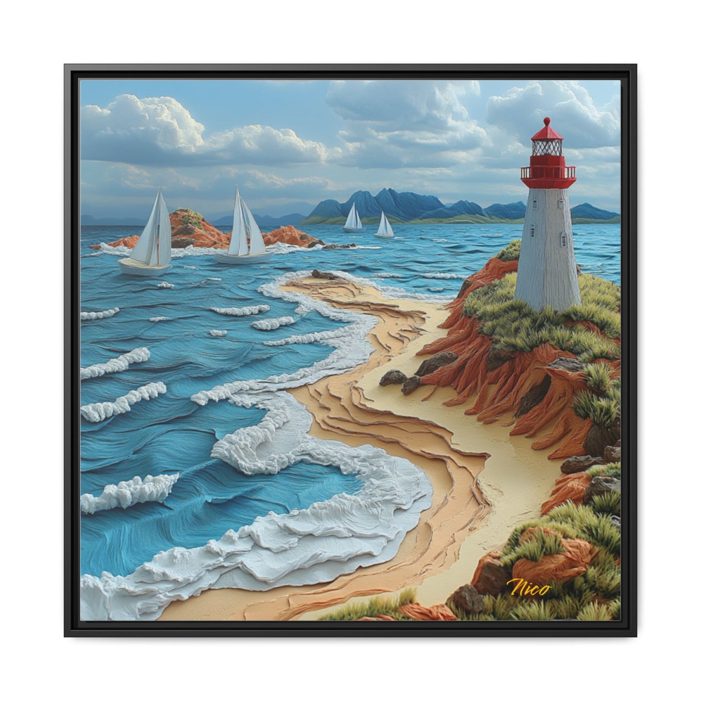 By The Seaside Series Print #4 - Black Framed Canvas Print