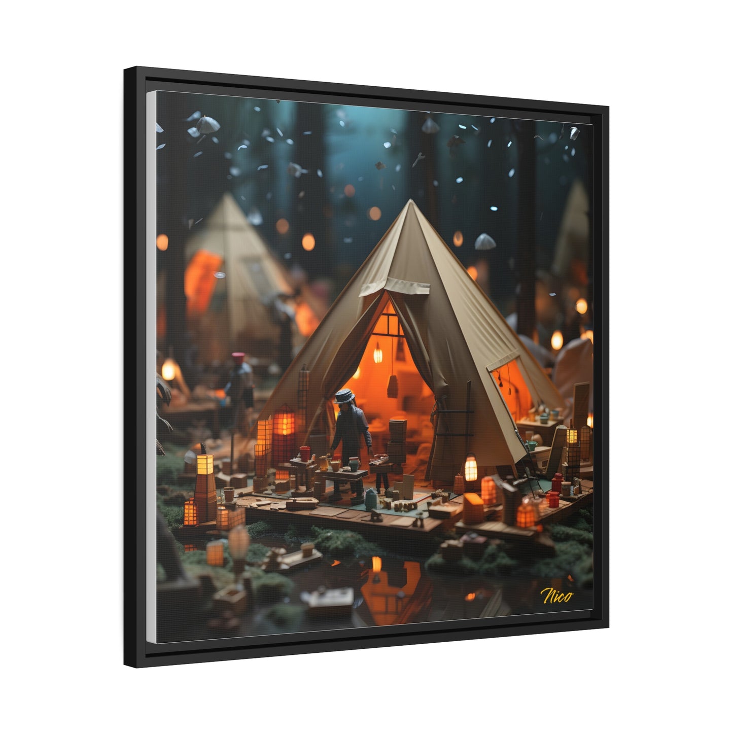 Camping In The Rain Series Print #8 - Black Framed Canvas Print