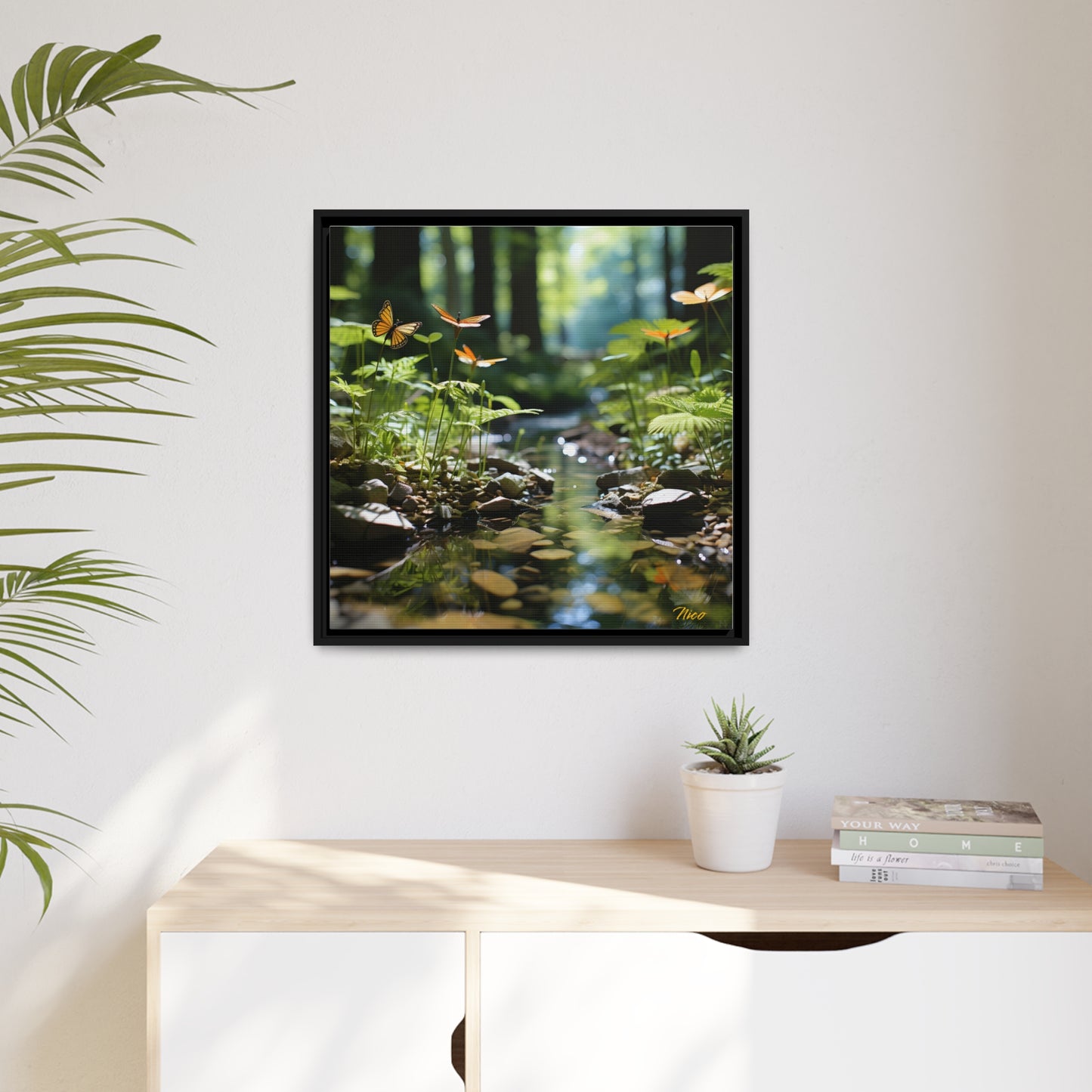 Relaxing By The Brook Series Print #9 - Black Framed Canvas Print