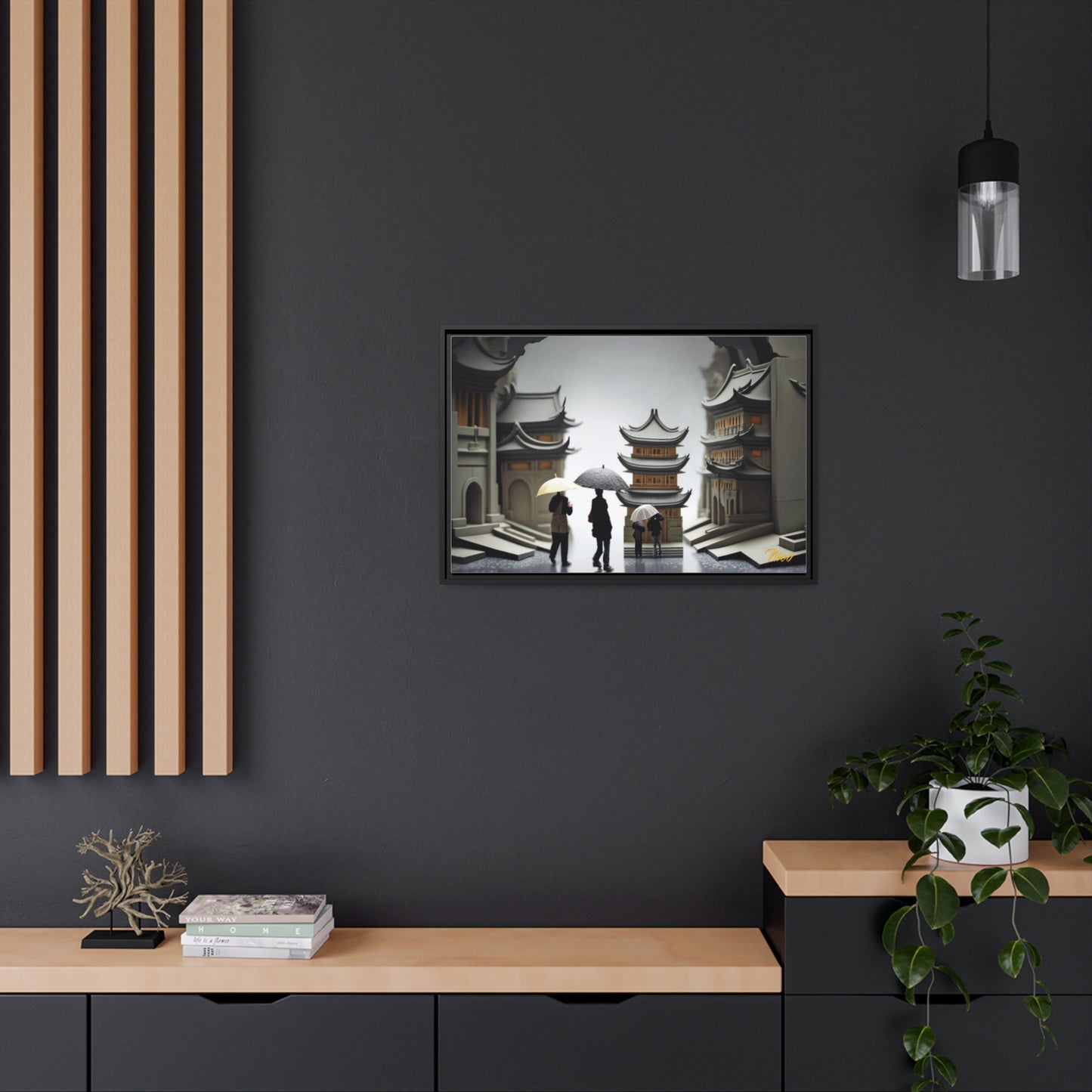 Oriental Rain Series Print #5 - Extended Black Framed Canvas Print