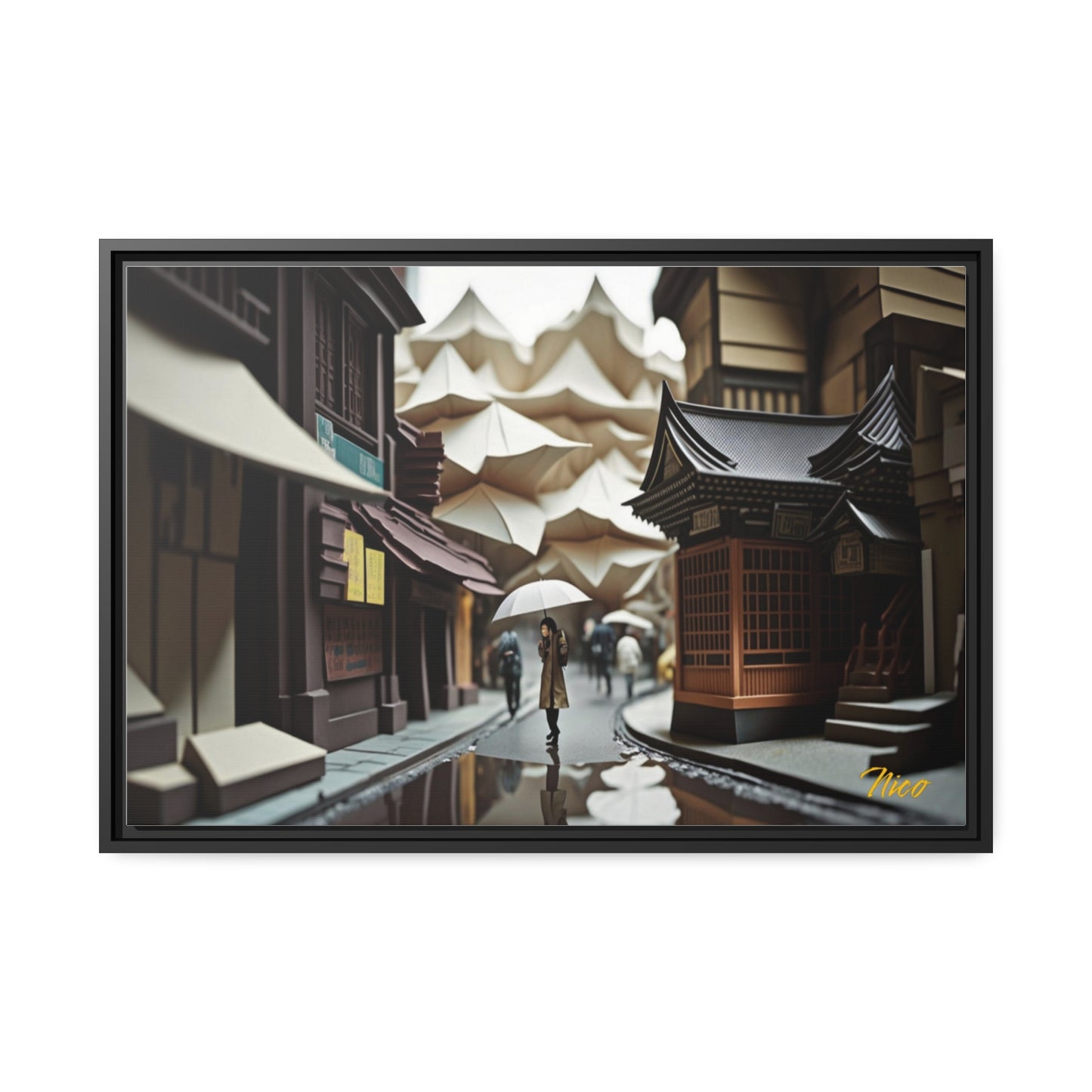 Oriental Rain Series Print #6 - Extended Black Framed Canvas Print