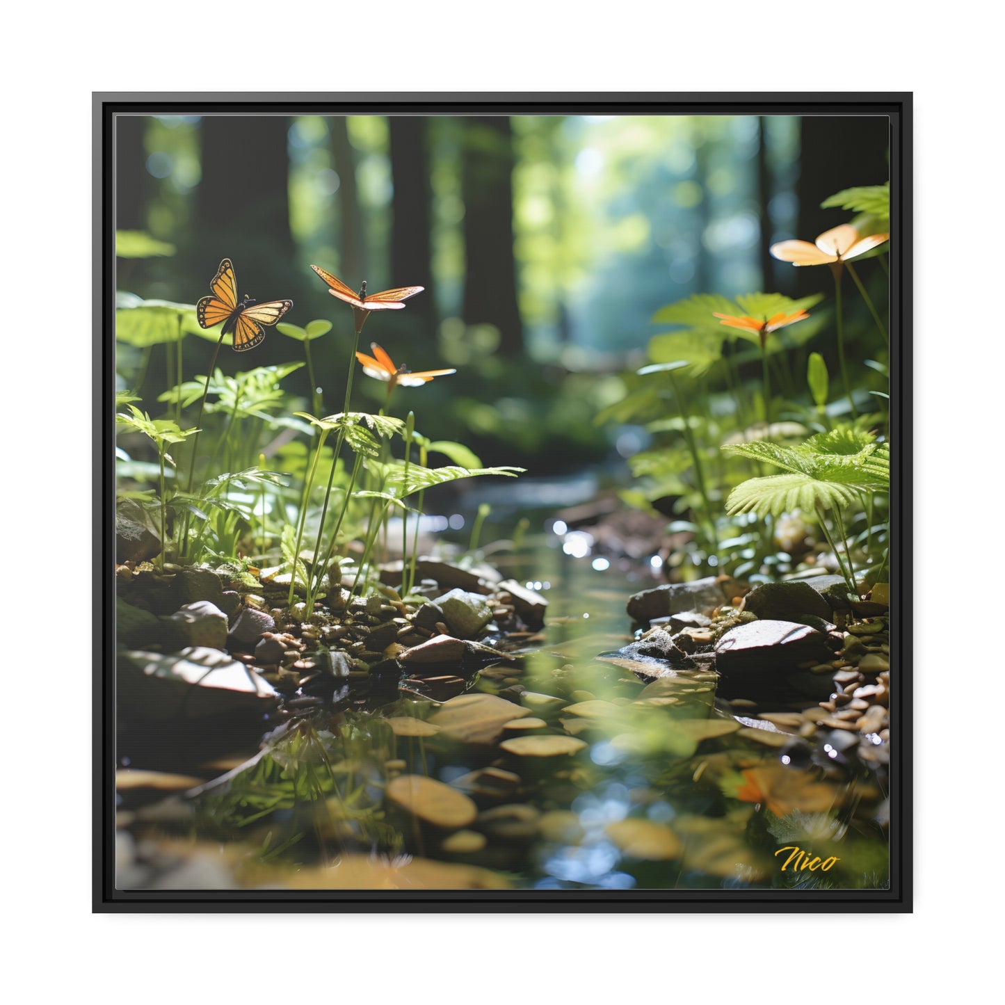 Relaxing By The Brook Series Print #9 - Black Framed Canvas Print