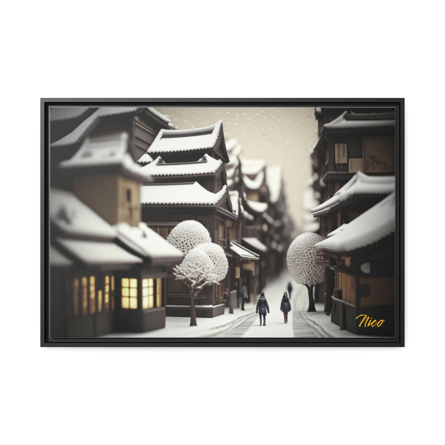 Asian Snow Series Print #7 - Impression sur toile encadrée noire