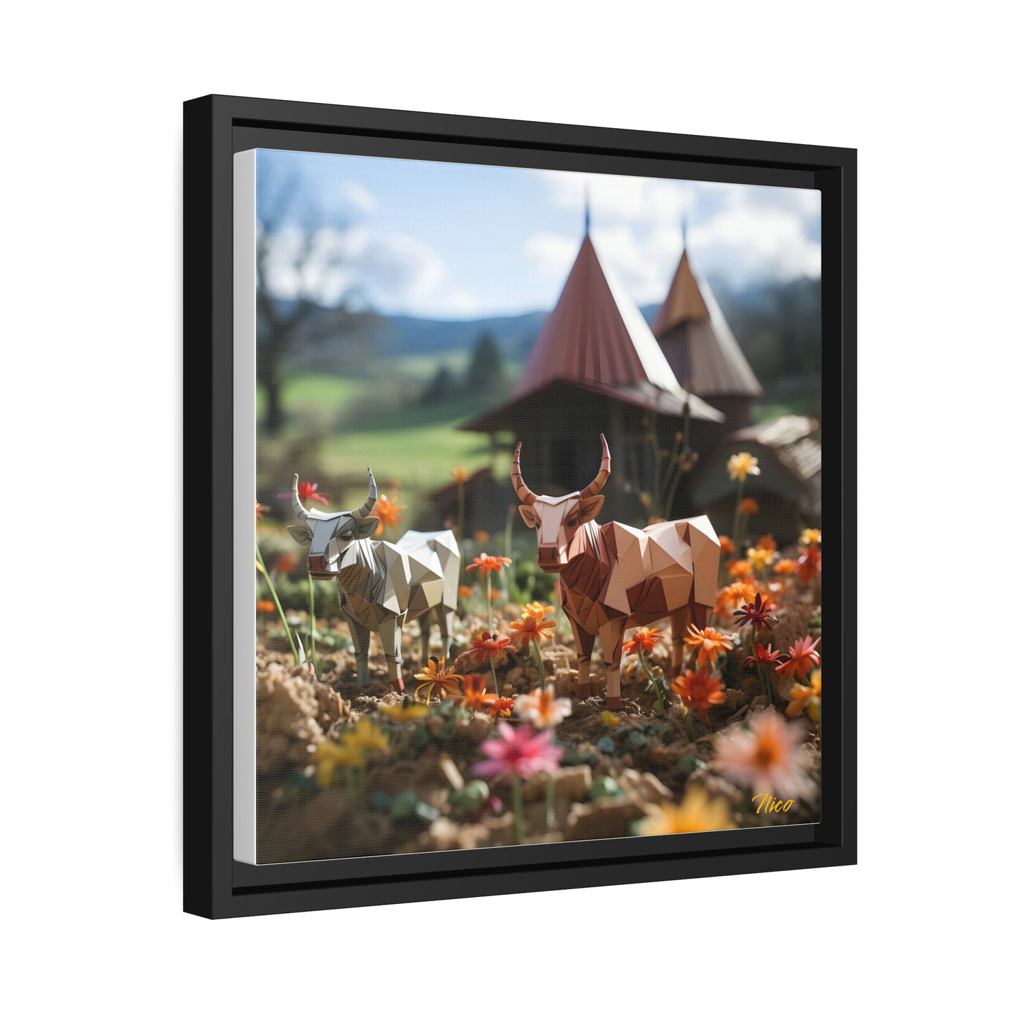 Meadow By The Farm Series Print #8 - Black Framed Canvas Print