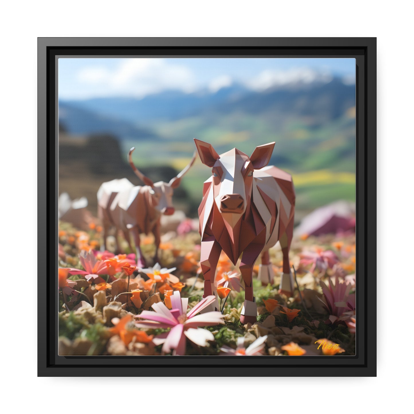 Meadow By The Farm Series Print #1 - Black Framed Canvas Print