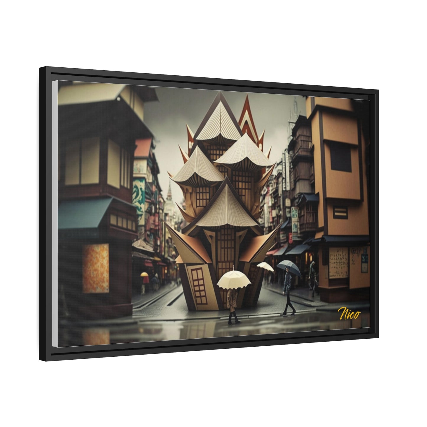 Oriental Rain Series Print #10 - Extended Black Framed Canvas Print