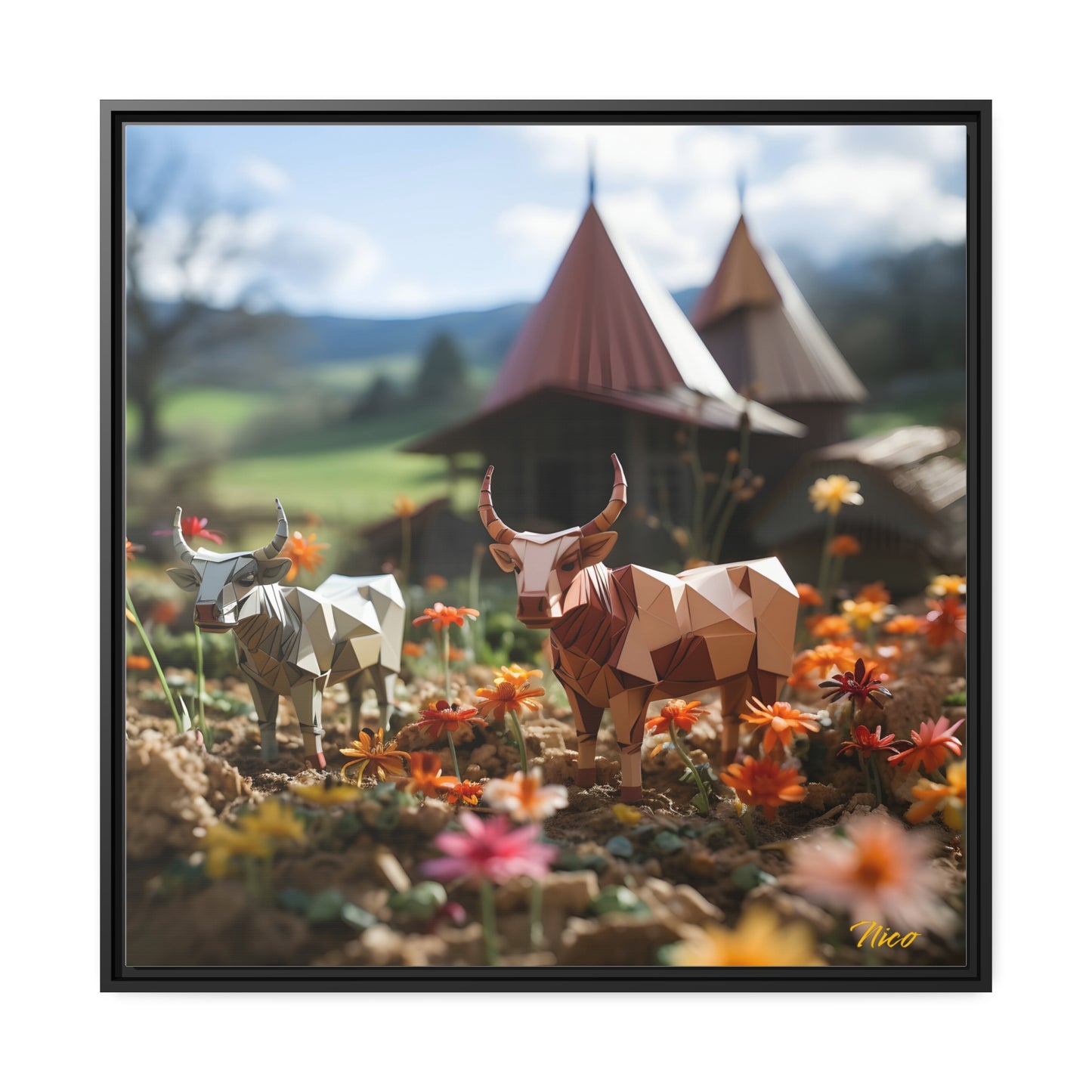 Meadow By The Farm Series Print #8 - Black Framed Canvas Print