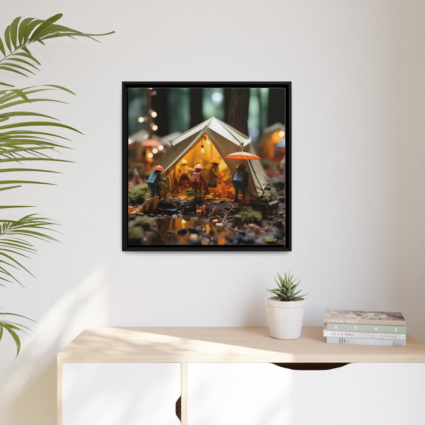 Camping In The Rain Series Print #5 - Black Framed Canvas Print