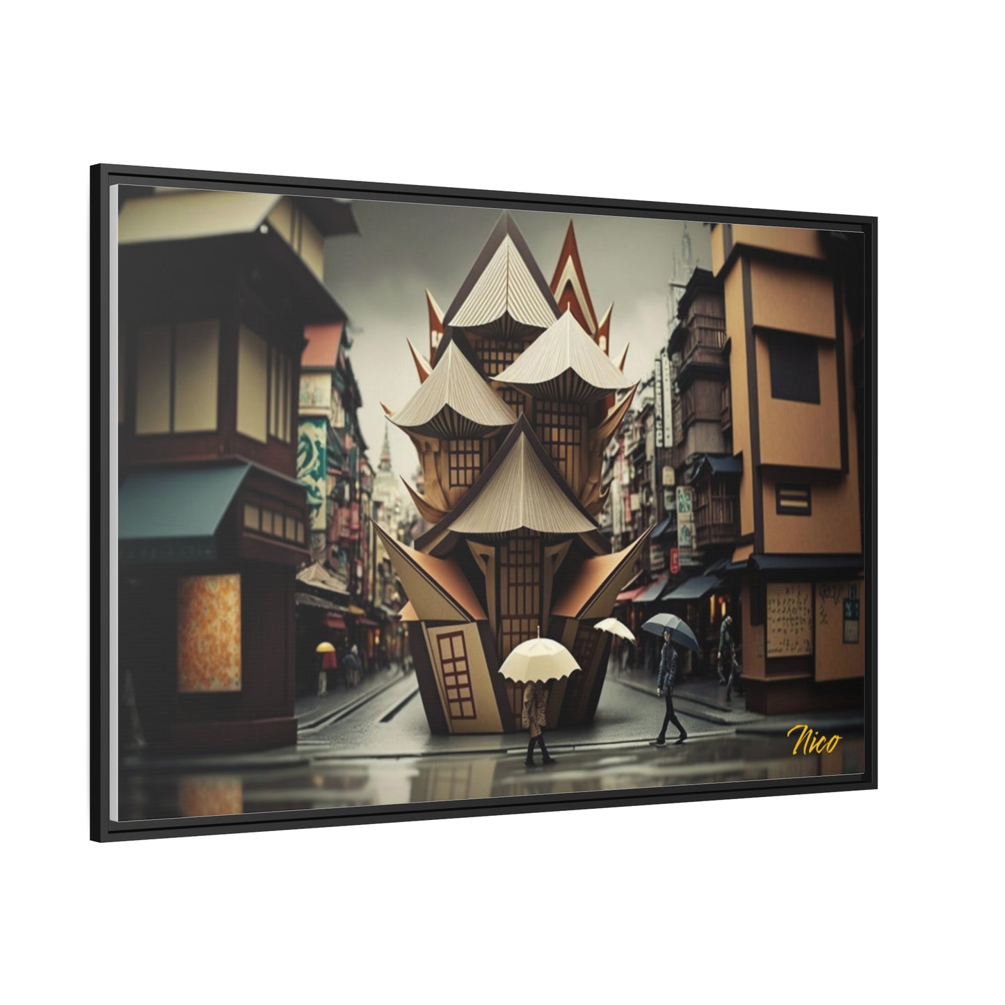 Oriental Rain Series Print #10 - Extended Black Framed Canvas Print