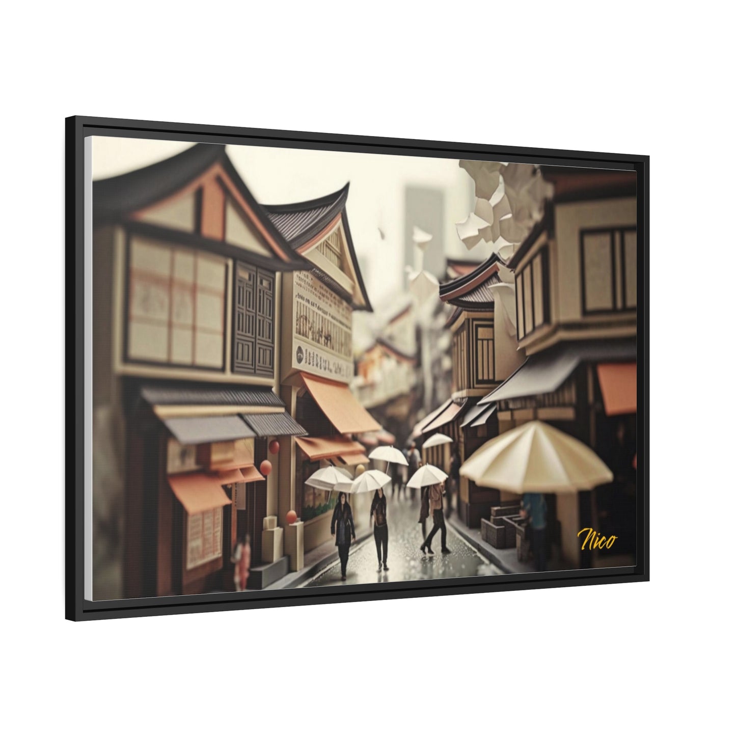 Oriental Rain Series Print #7 - Extended Black Framed Canvas Print