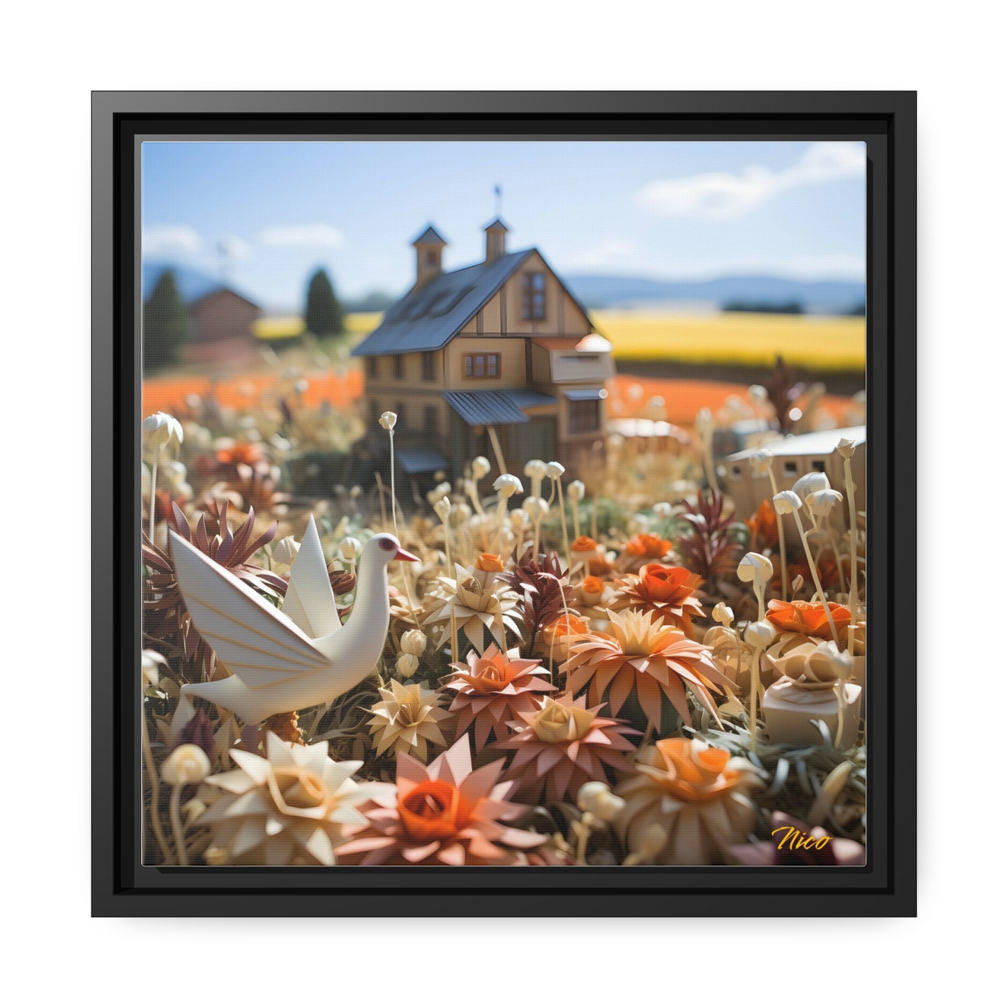 Meadow By The Farm Series Print #9 - Black Framed Canvas Print