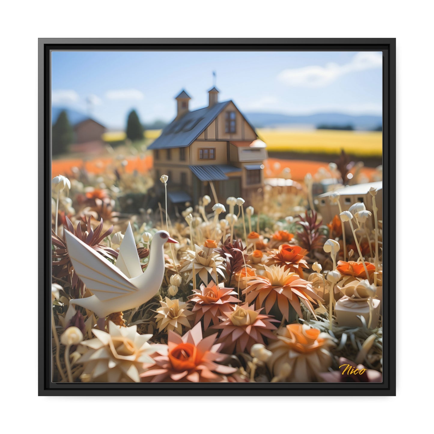 Meadow By The Farm Series Print #9 - Black Framed Canvas Print