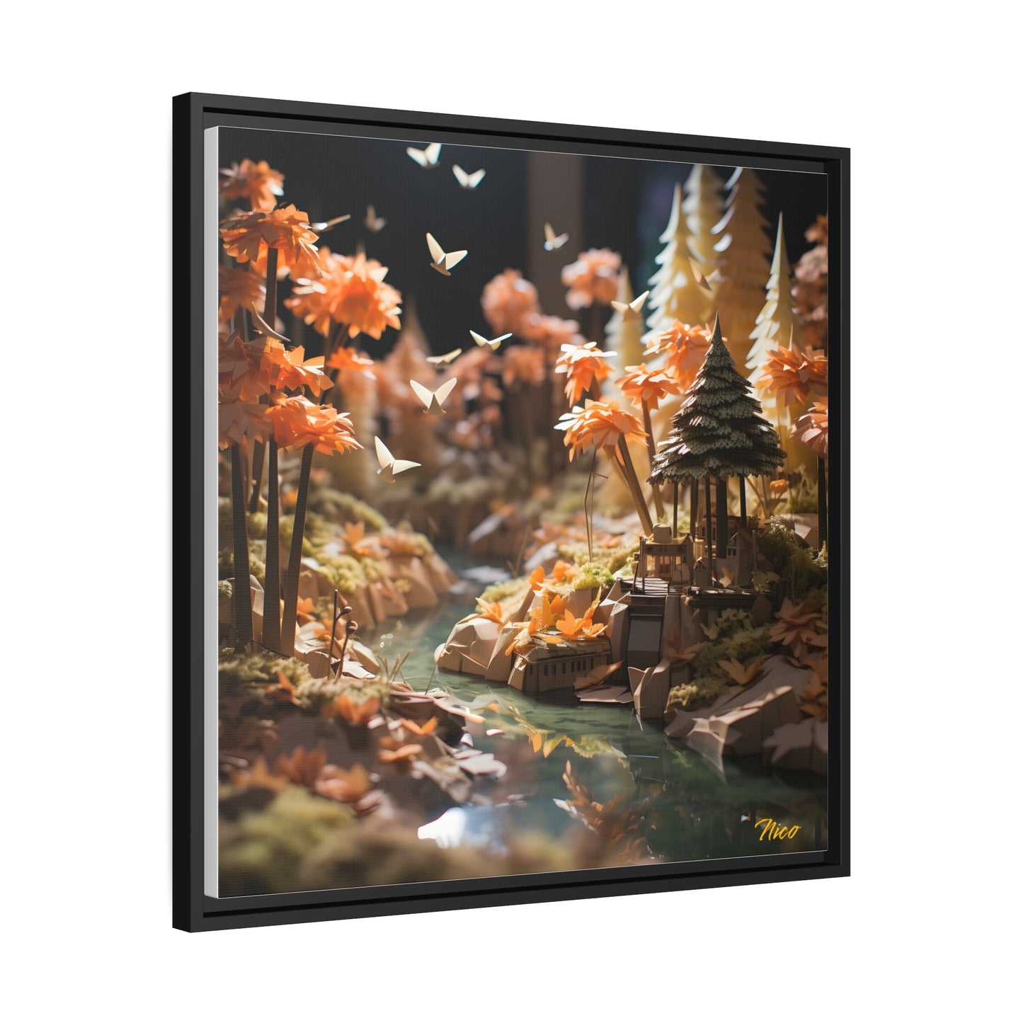 Relaxing By The Brook Series Print #3 - Black Framed Canvas Print