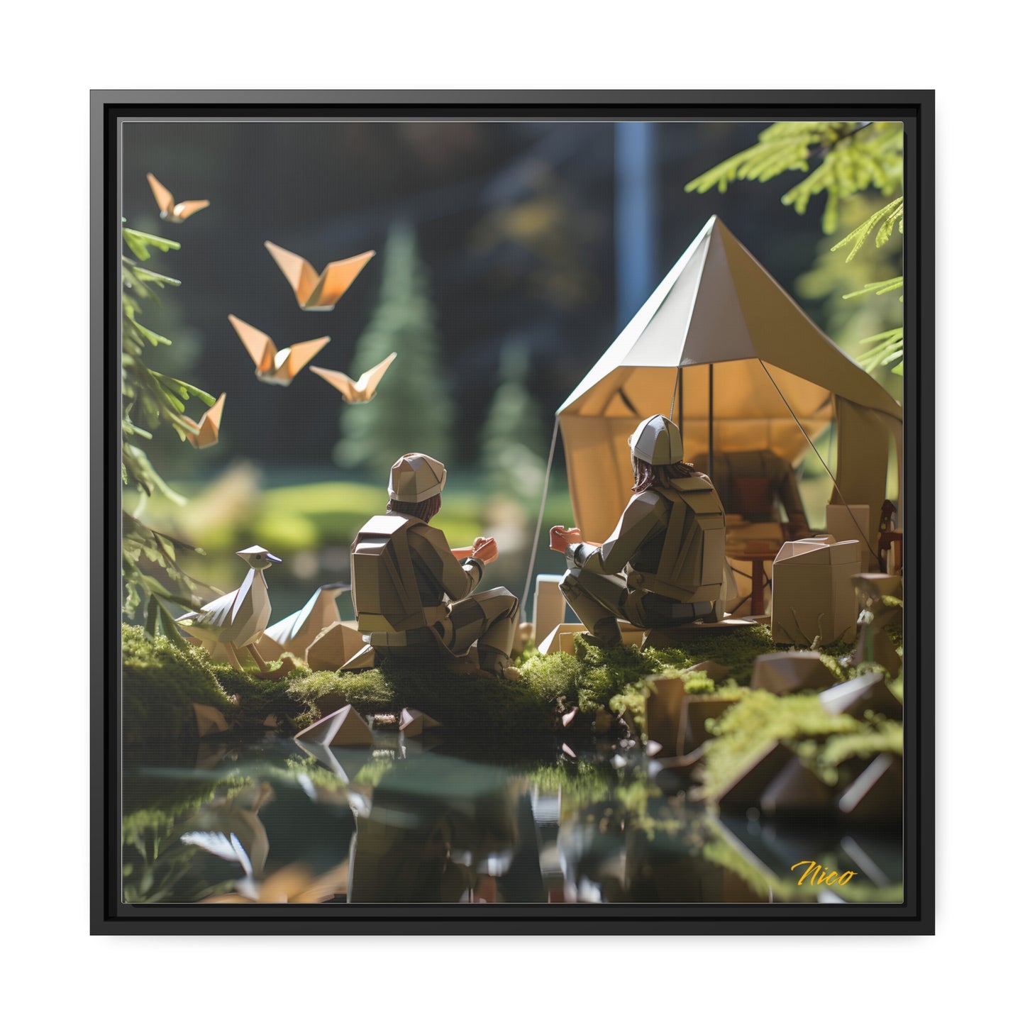 Relaxing By The Brook Series Print #5 - Black Framed Canvas Print