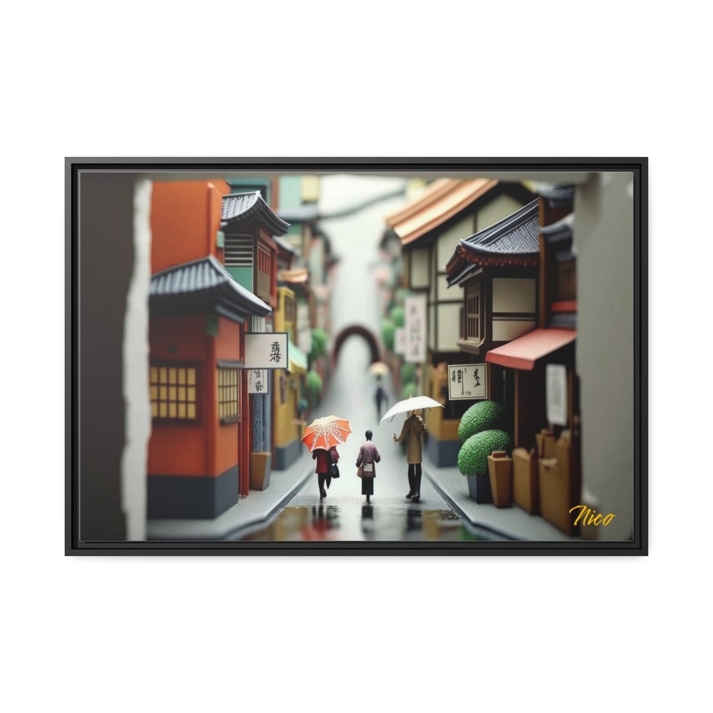 Oriental Rain Series Print #8 - Extended Black Framed Canvas Print