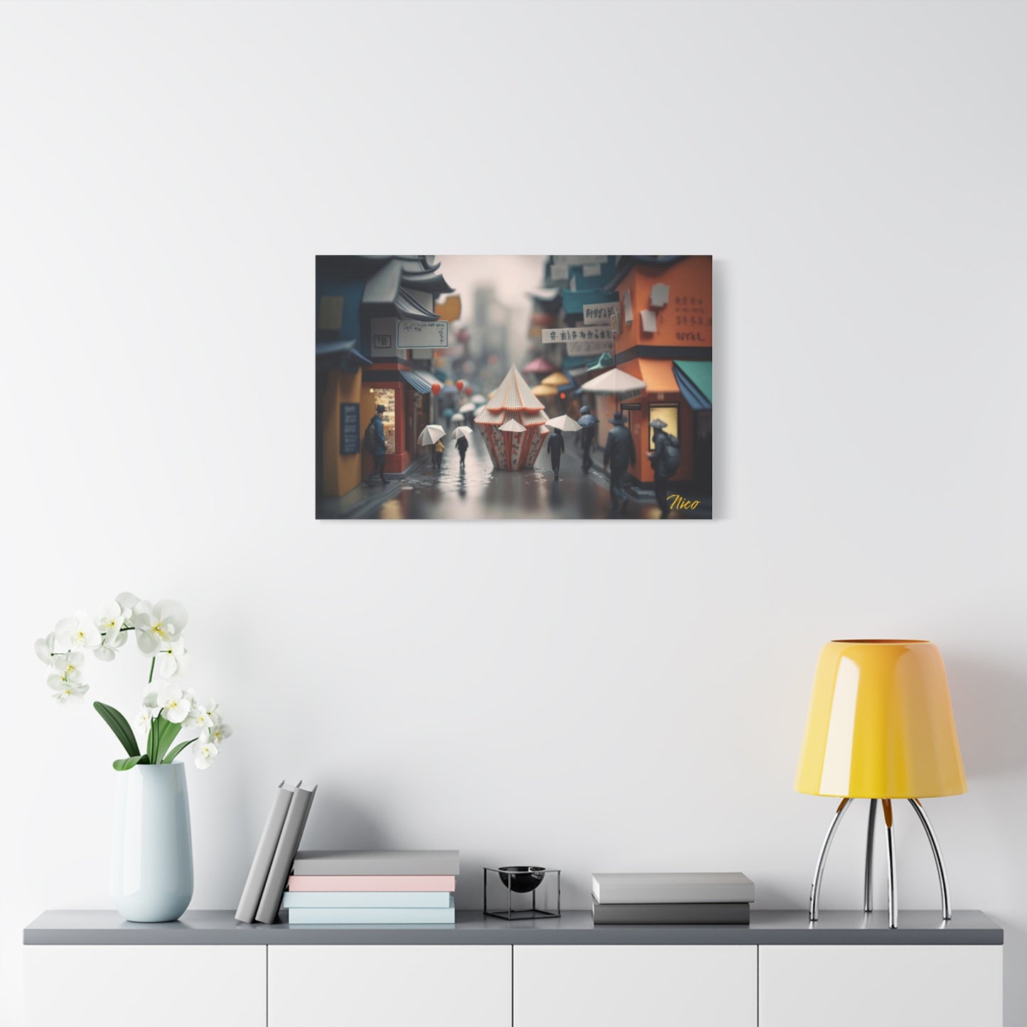 Oriental Rain Series Print #4 - Streched Matte Extended Canvas Print, 1.25" Thick