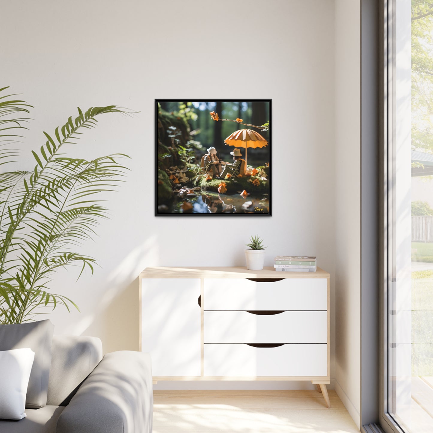 Relaxing By The Brook Series Print #2 - Black Framed Canvas Print