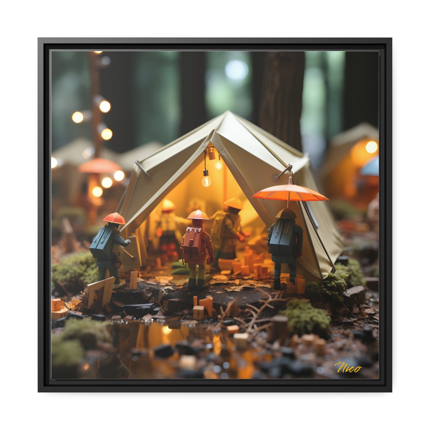 Camping In The Rain Series Print #5 - Black Framed Canvas Print