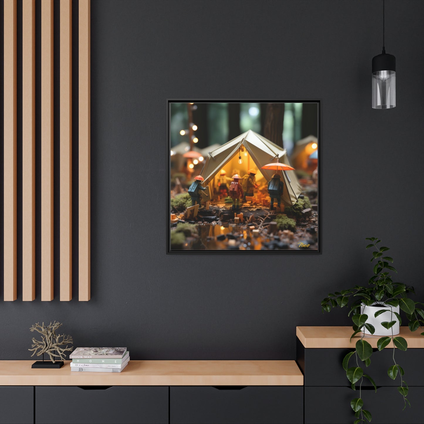 Camping In The Rain Series Print #5 - Black Framed Canvas Print