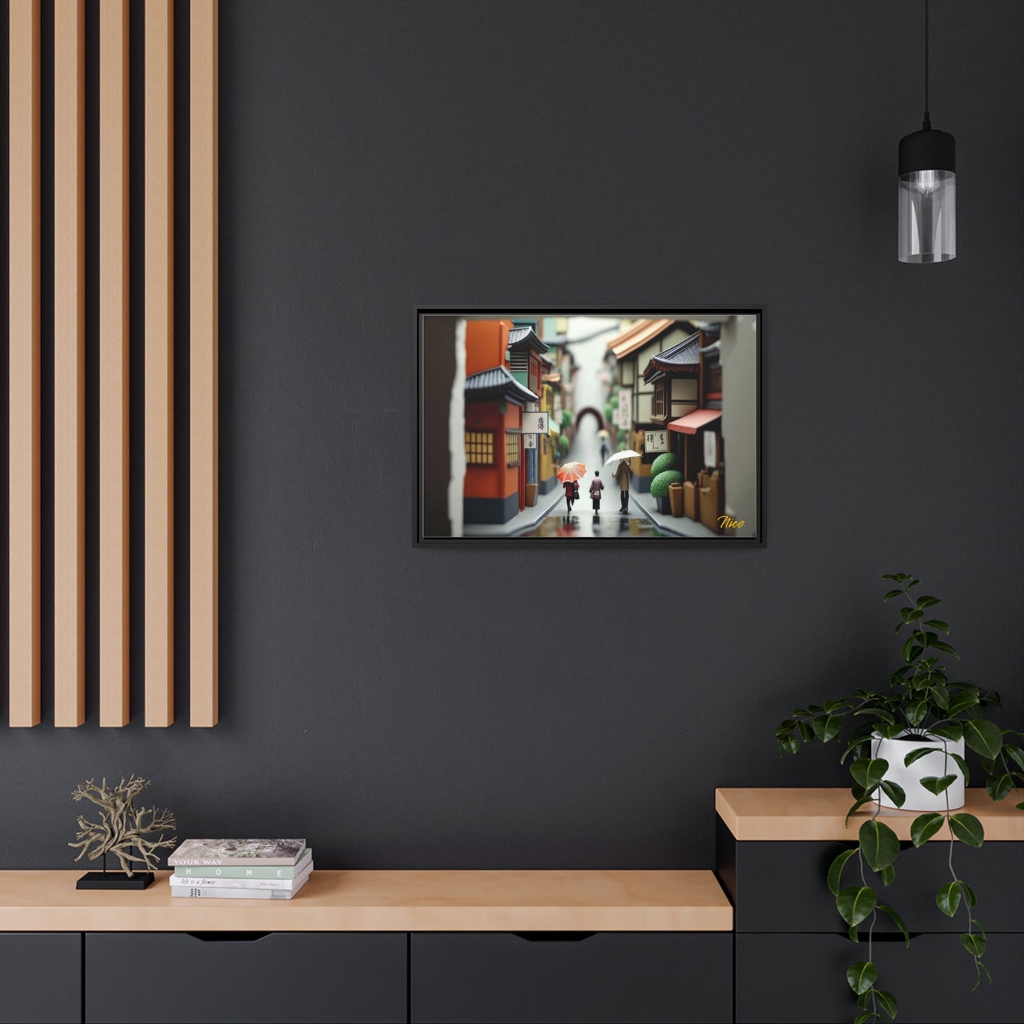 Oriental Rain Series Print #8 - Extended Black Framed Canvas Print