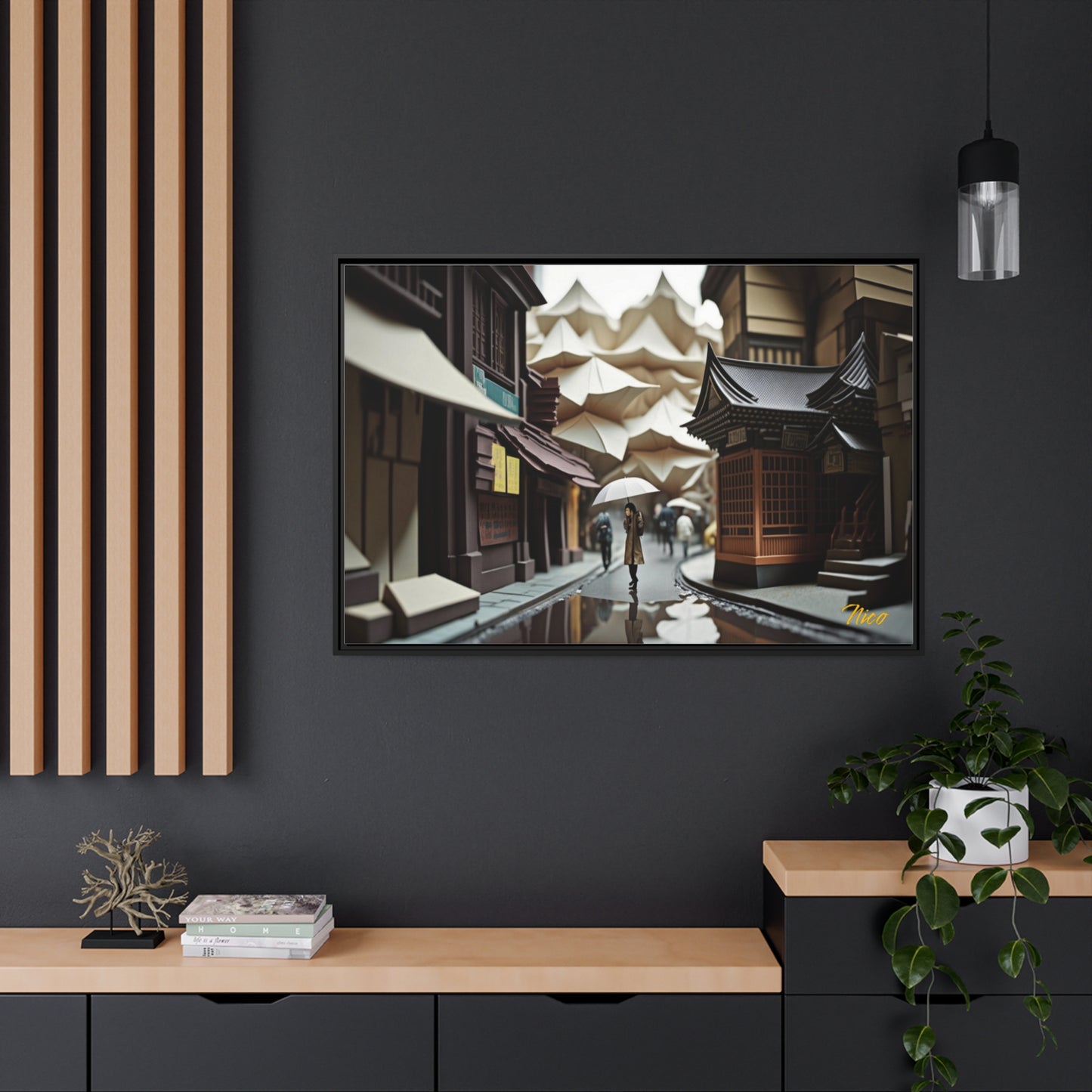 Oriental Rain Series Print #6 - Extended Black Framed Canvas Print