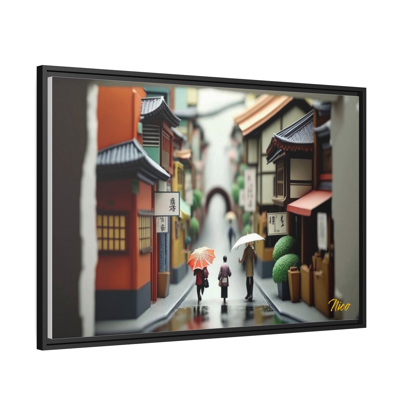 Oriental Rain Series Print #8 - Extended Black Framed Canvas Print