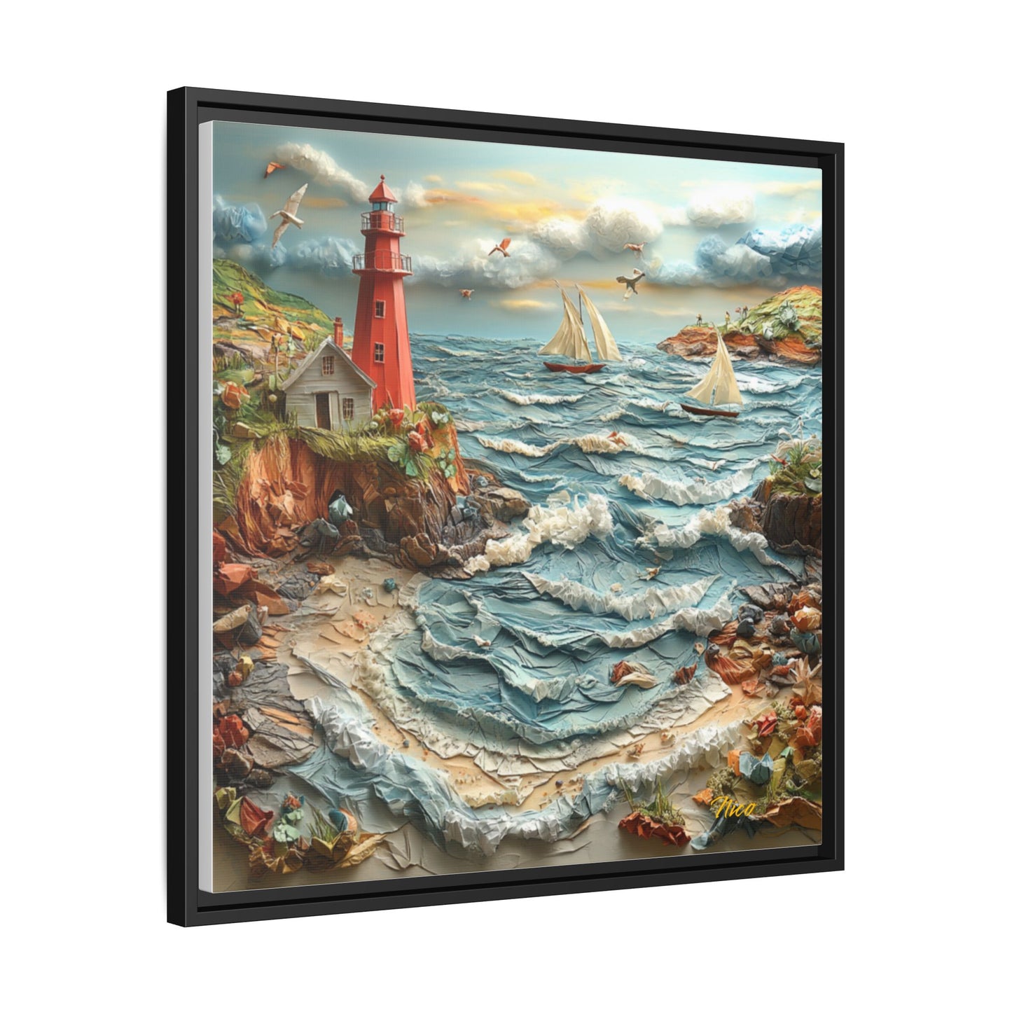 By The Seaside Series Print #2 - Black Framed Canvas Print