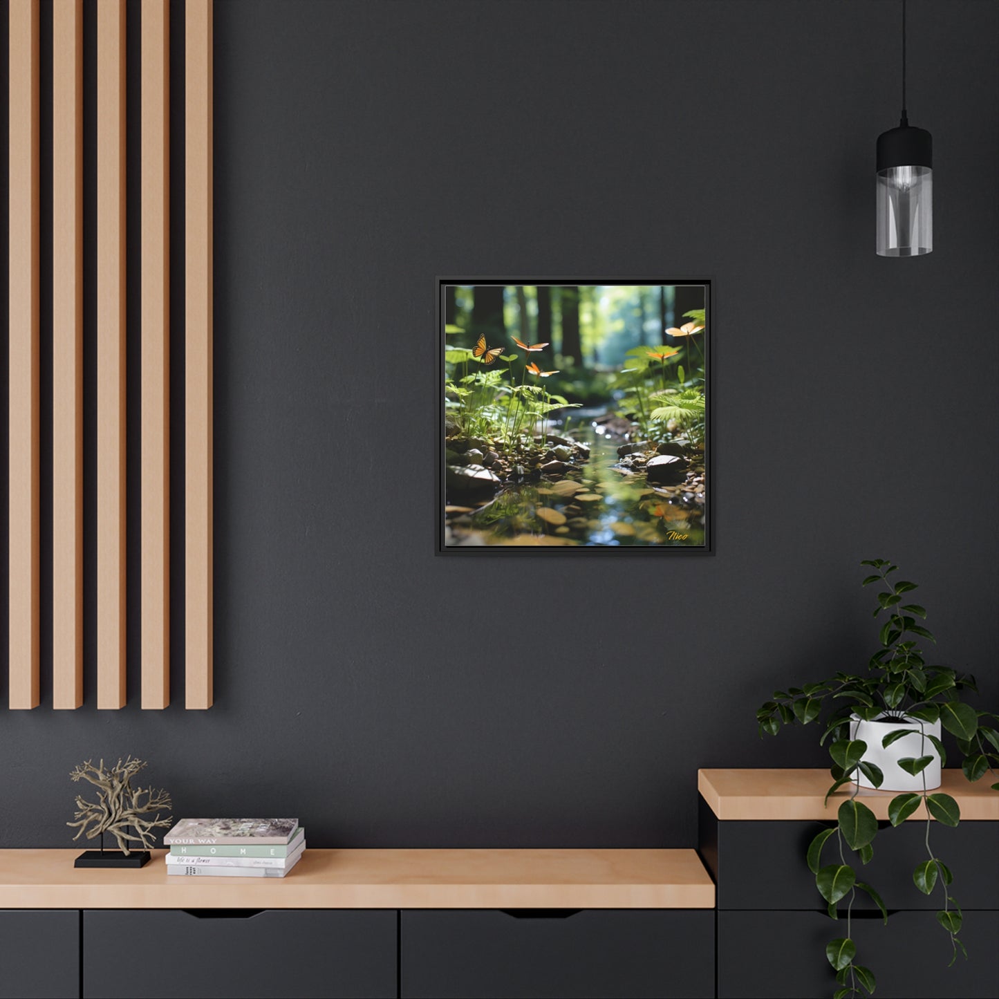 Relaxing By The Brook Series Print #9 - Black Framed Canvas Print