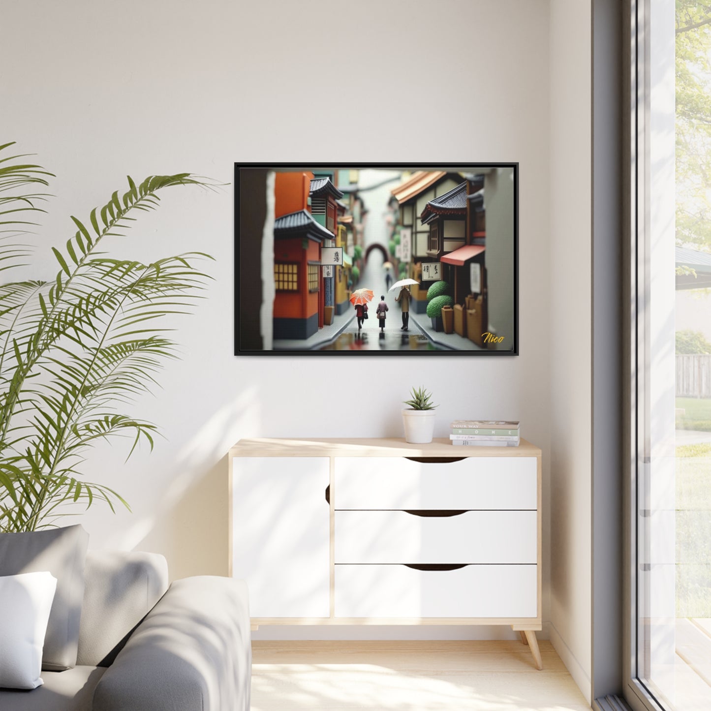 Oriental Rain Series Print #8 - Extended Black Framed Canvas Print