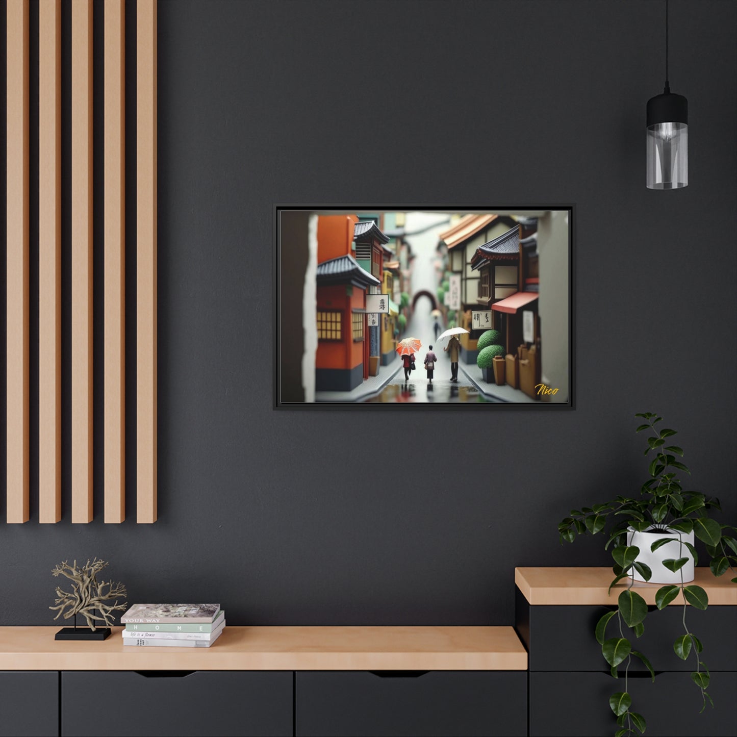 Oriental Rain Series Print #8 - Extended Black Framed Canvas Print