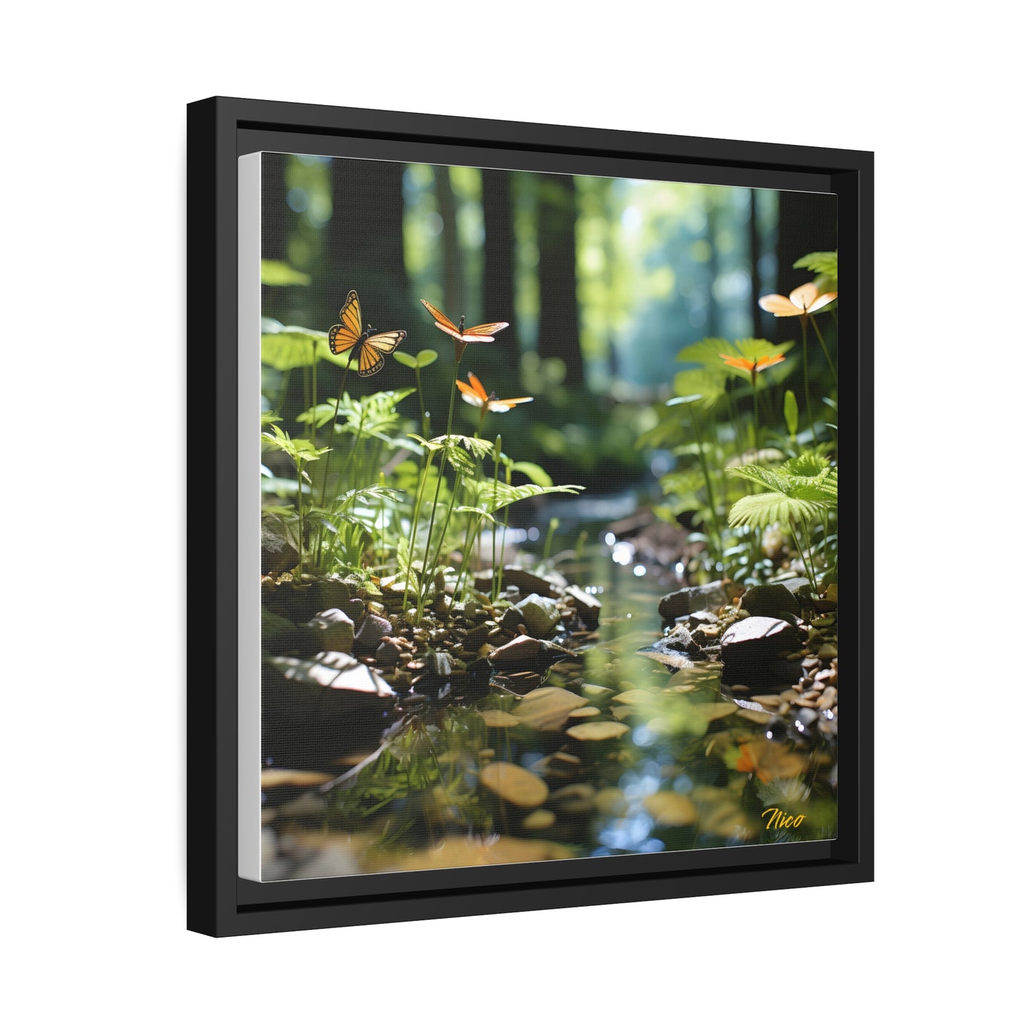 Relaxing By The Brook Series Print #9 - Black Framed Canvas Print