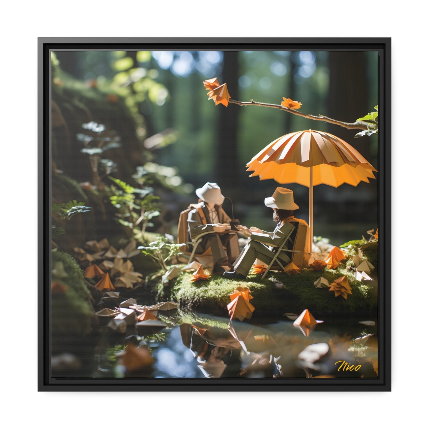 Relaxing By The Brook Series Print #2 - Black Framed Canvas Print