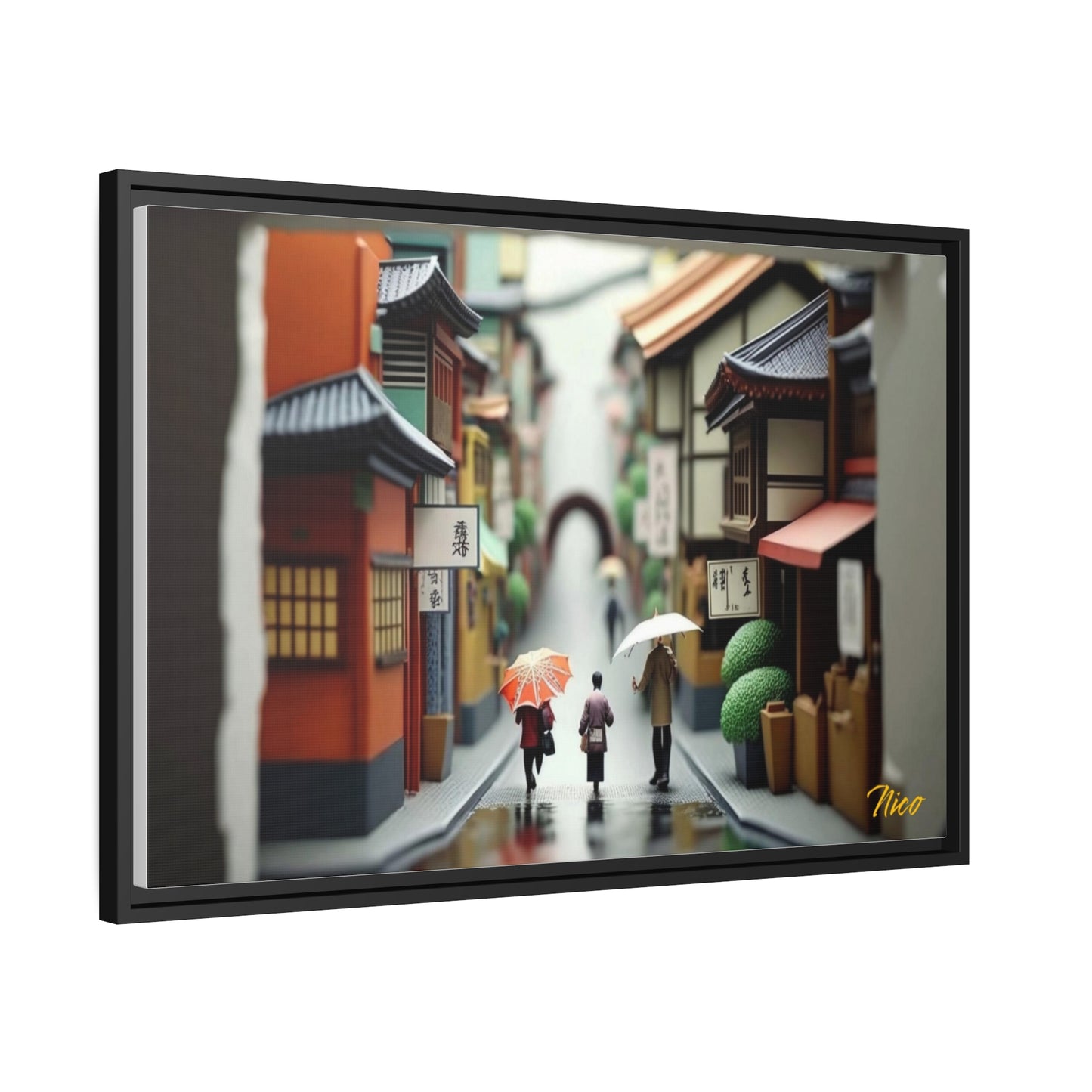 Oriental Rain Series Print #8 - Extended Black Framed Canvas Print