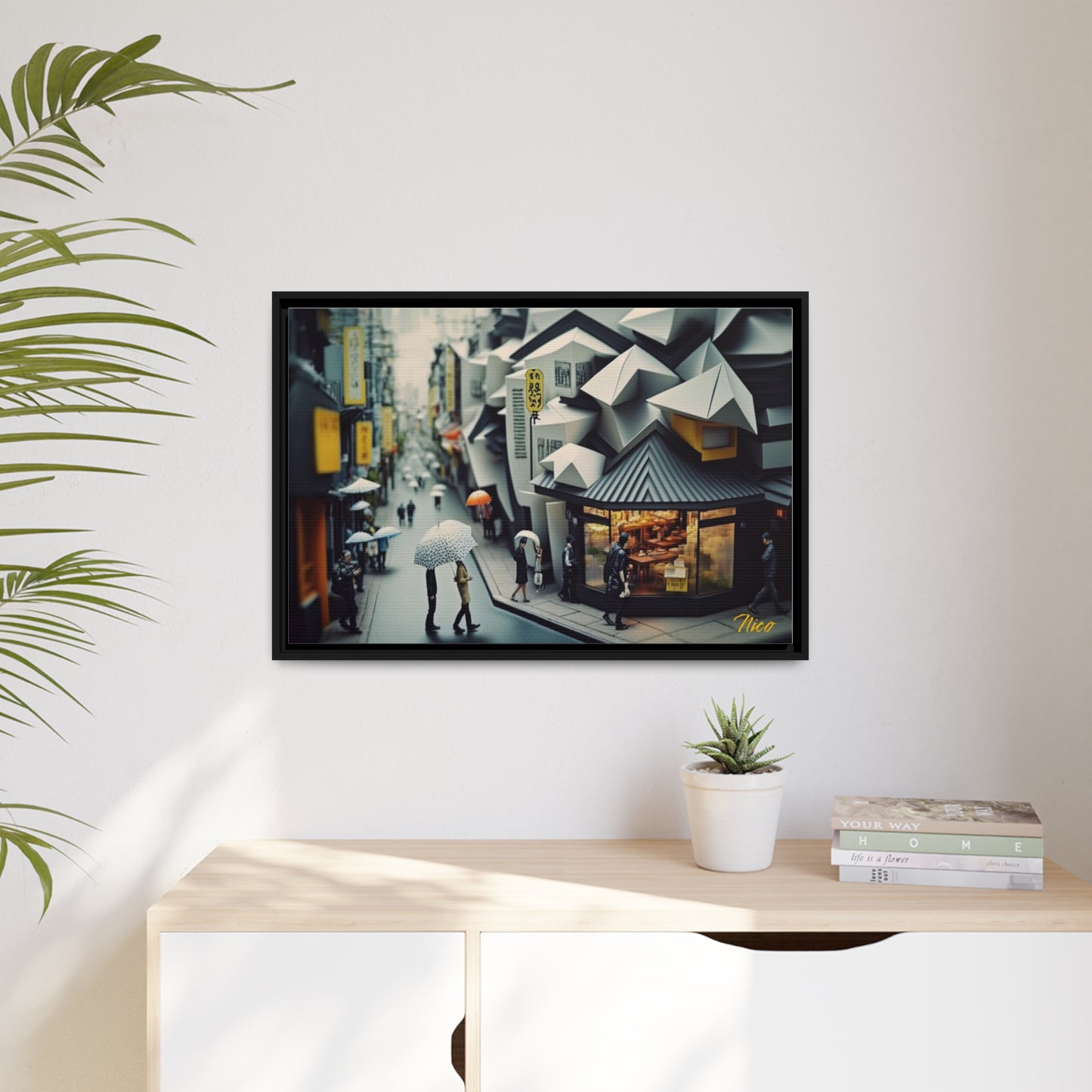 Oriental Rain Series Print #3 - Extended Black Framed Canvas Print