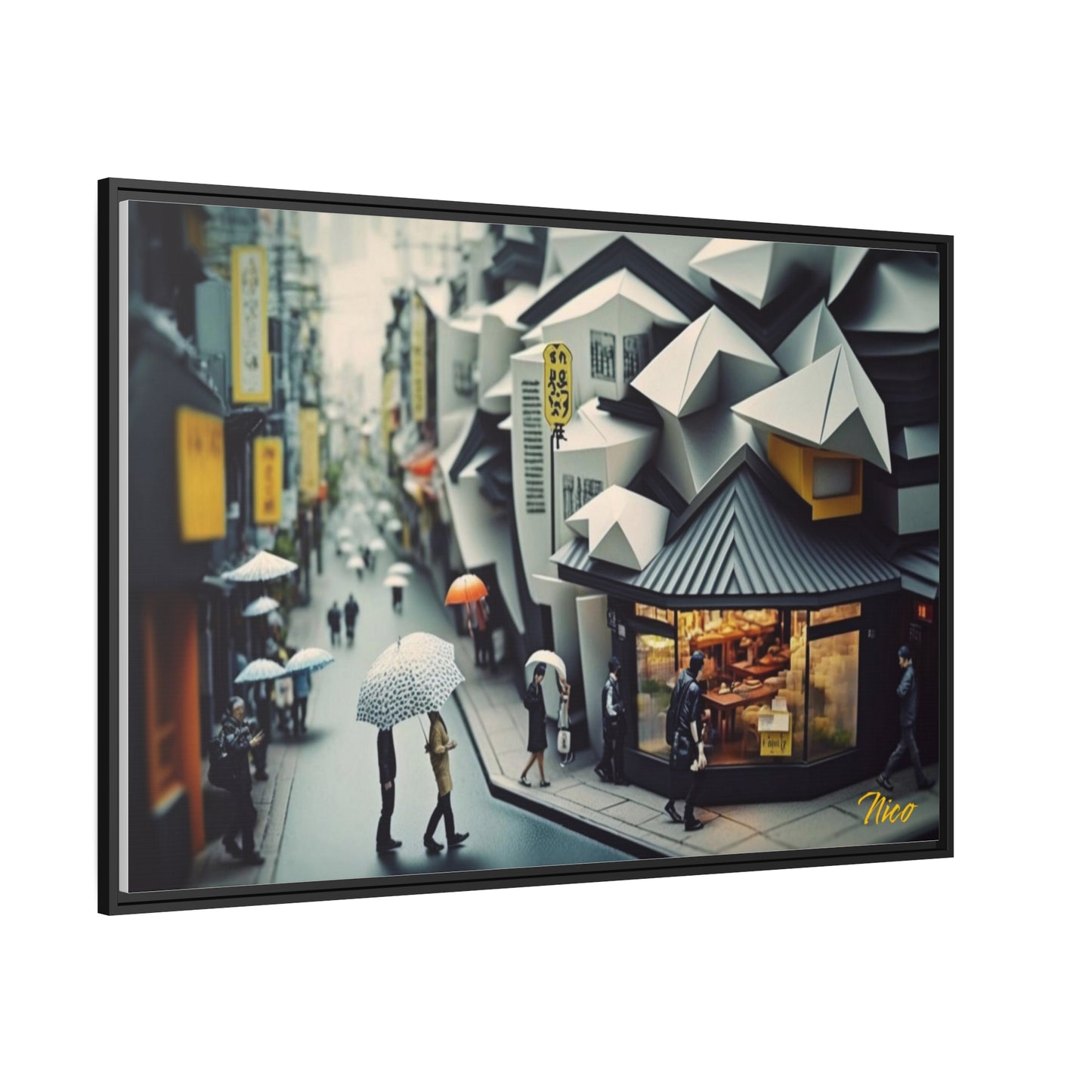 Oriental Rain Series Print #3 - Extended Black Framed Canvas Print