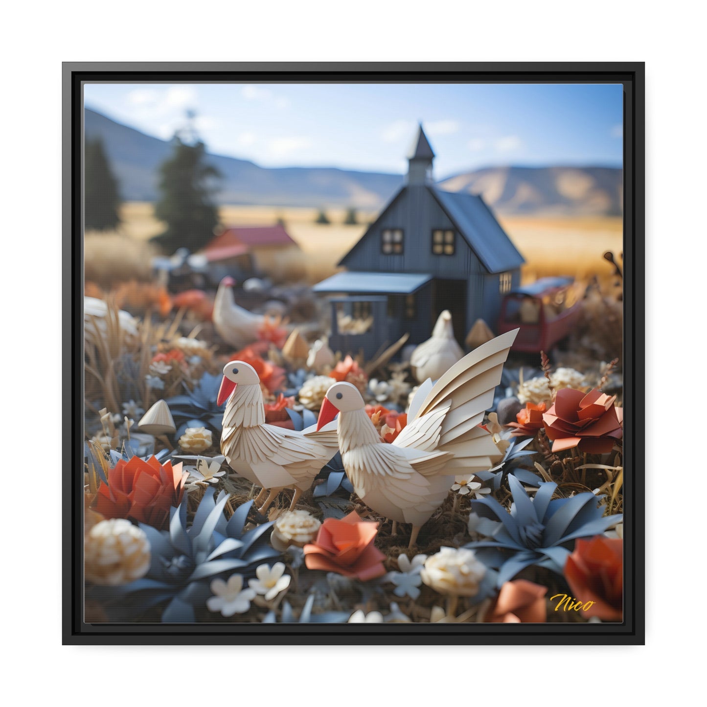 Meadow By The Farm Series Print #6 - Black Framed Canvas Print