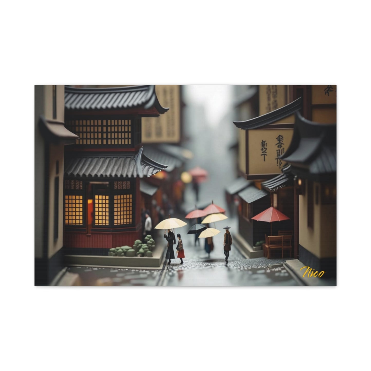 Oriental Rain Series Print #9 - Streched Matte Extended Canvas Print, 1.25" Thick