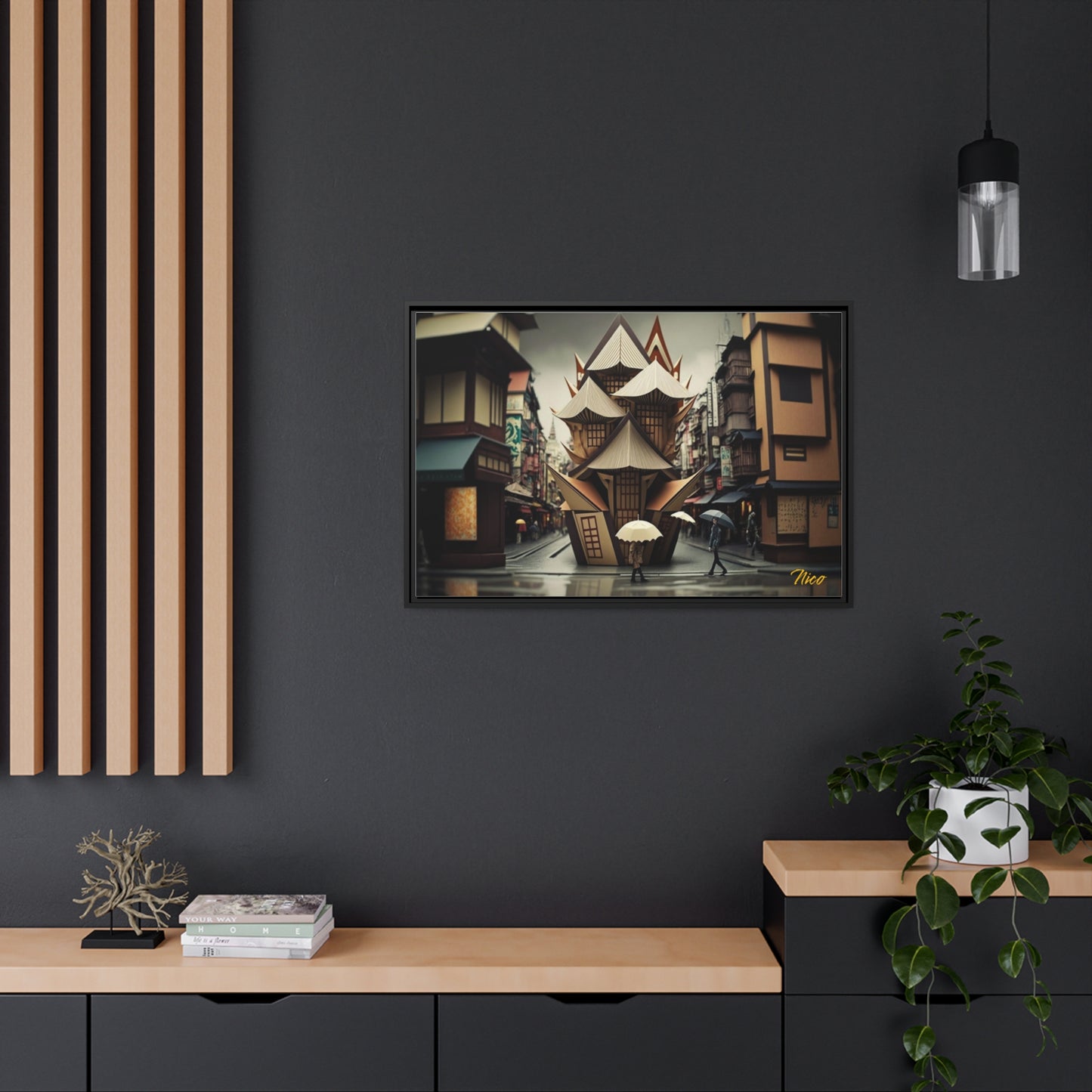 Oriental Rain Series Print #10 - Extended Black Framed Canvas Print